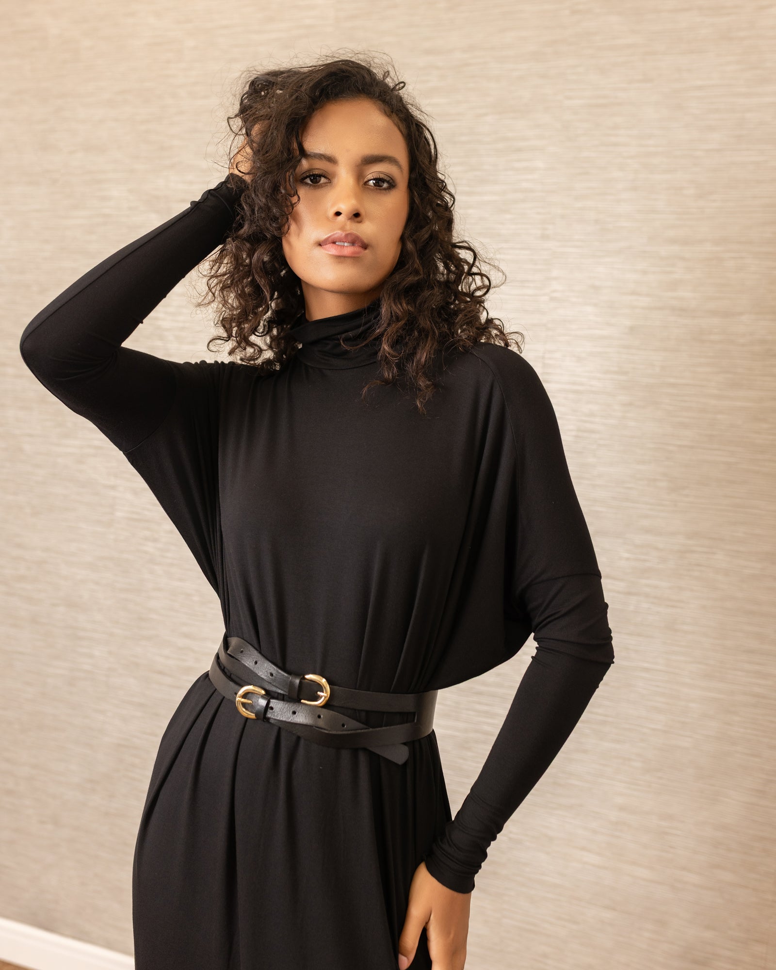 Dolman Turtleneck Dress | Black