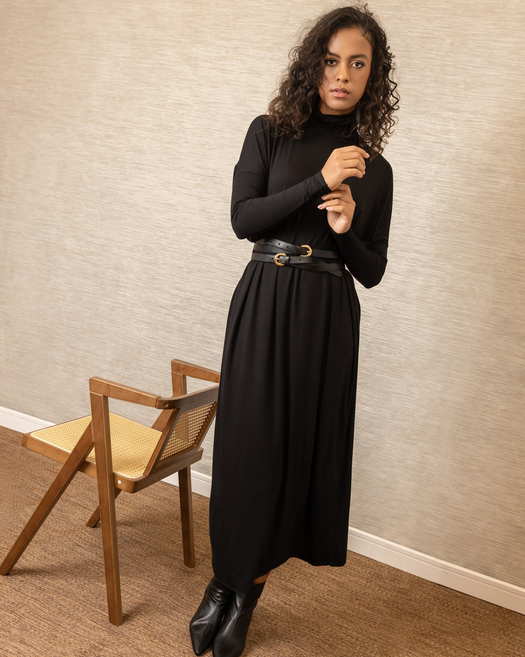 Dolman Turtleneck Dress | Black