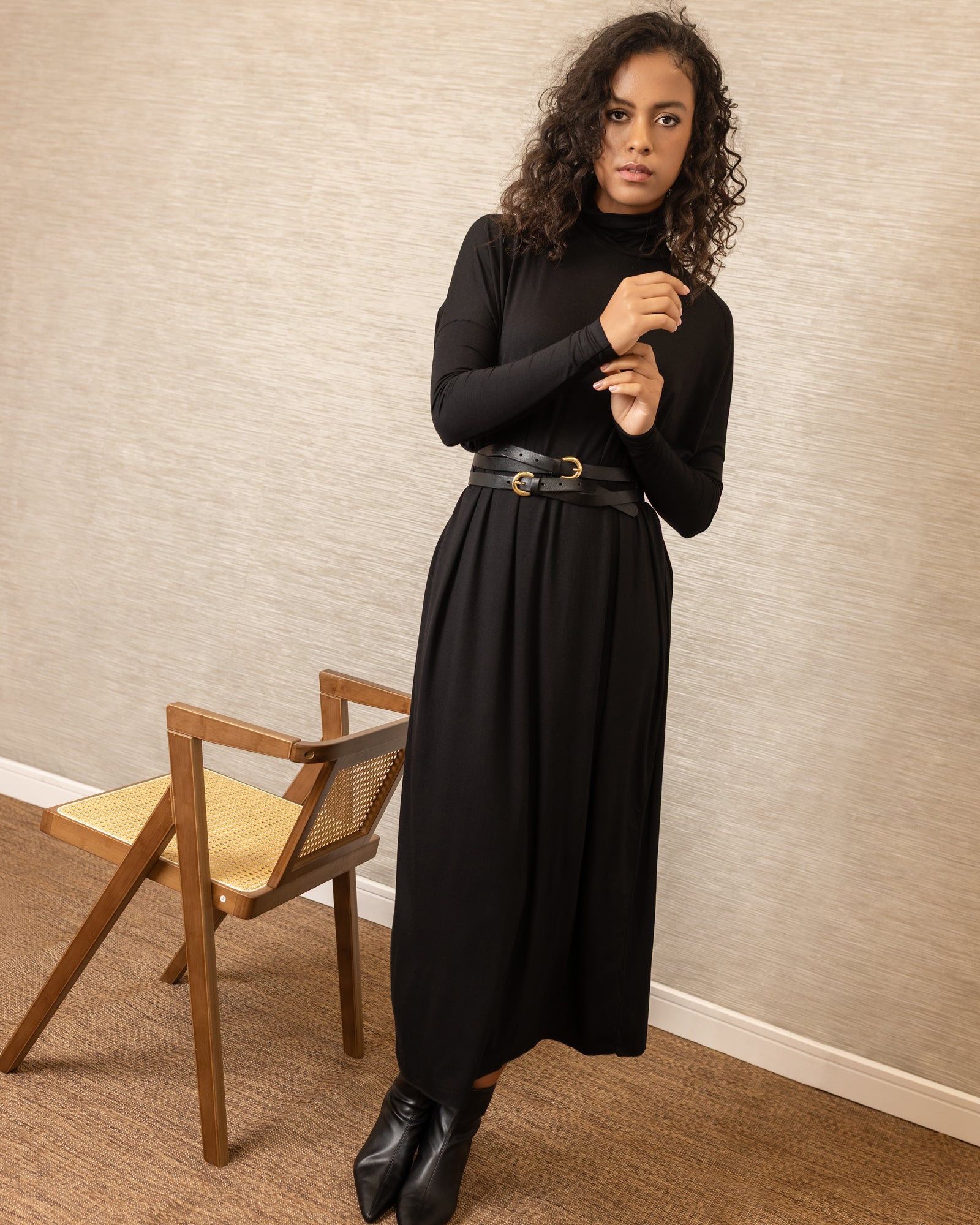 Dolman Turtleneck Dress | Black
