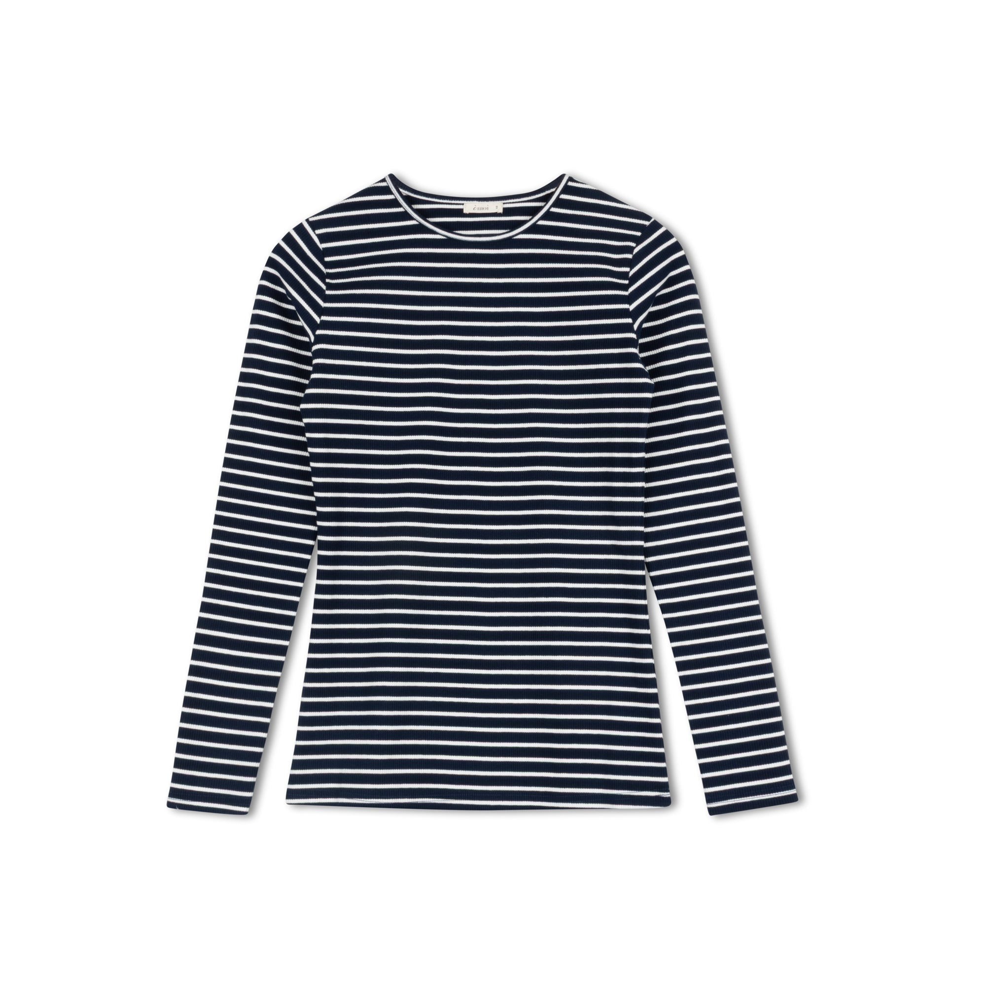 Striped Rib Crewneck | White/Navy