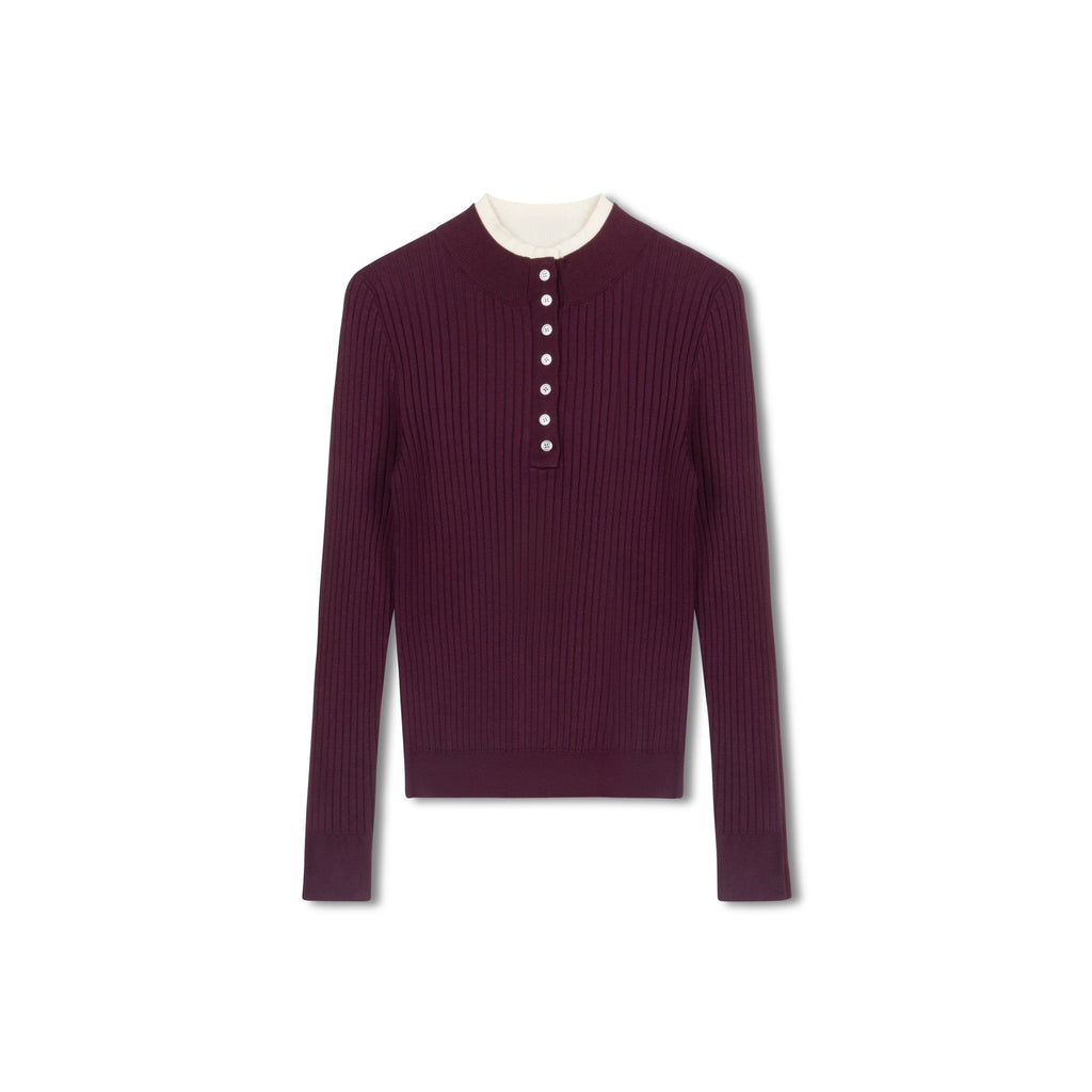 Double Collar Sweater  | Maroon