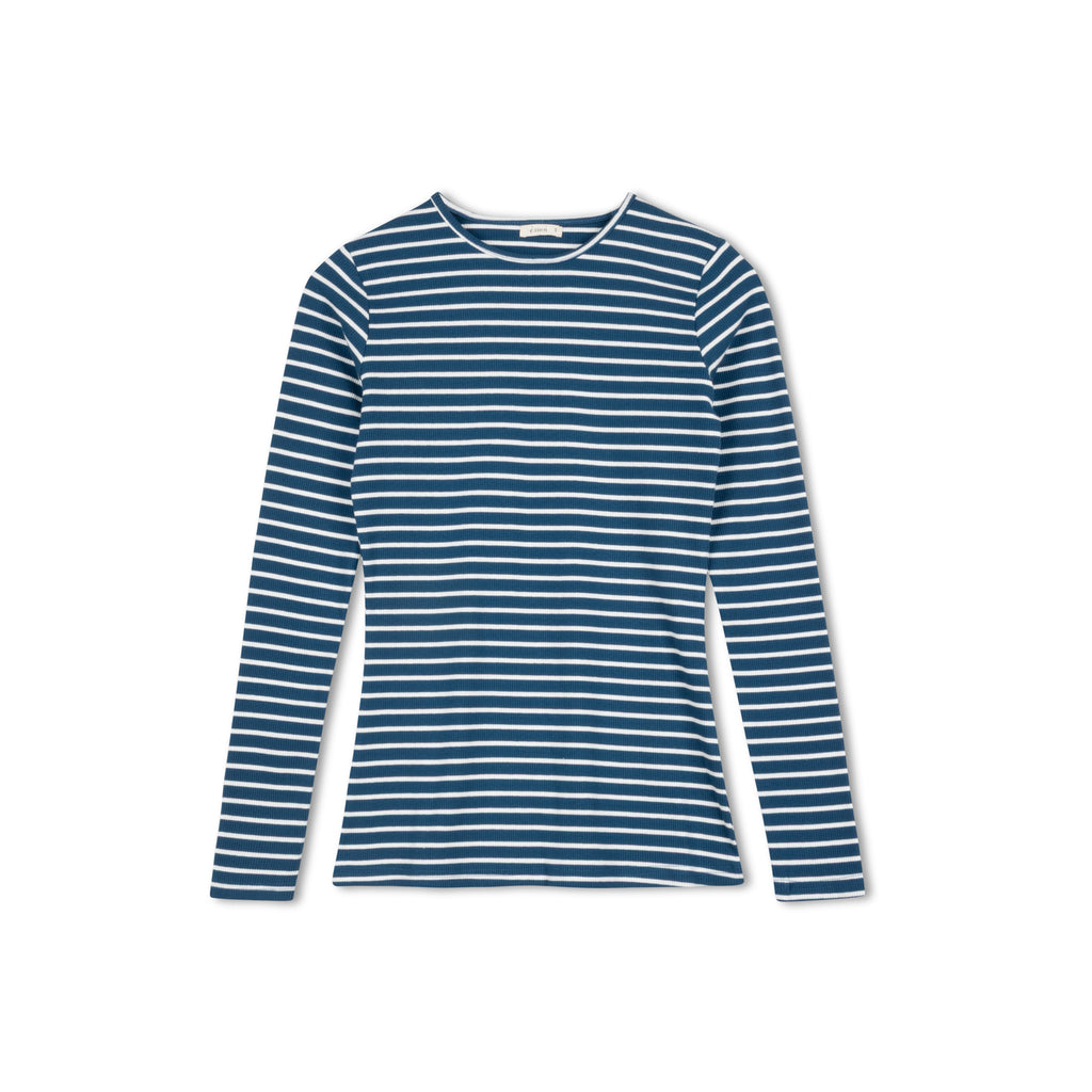 Striped Rib Crewneck | Blue/White