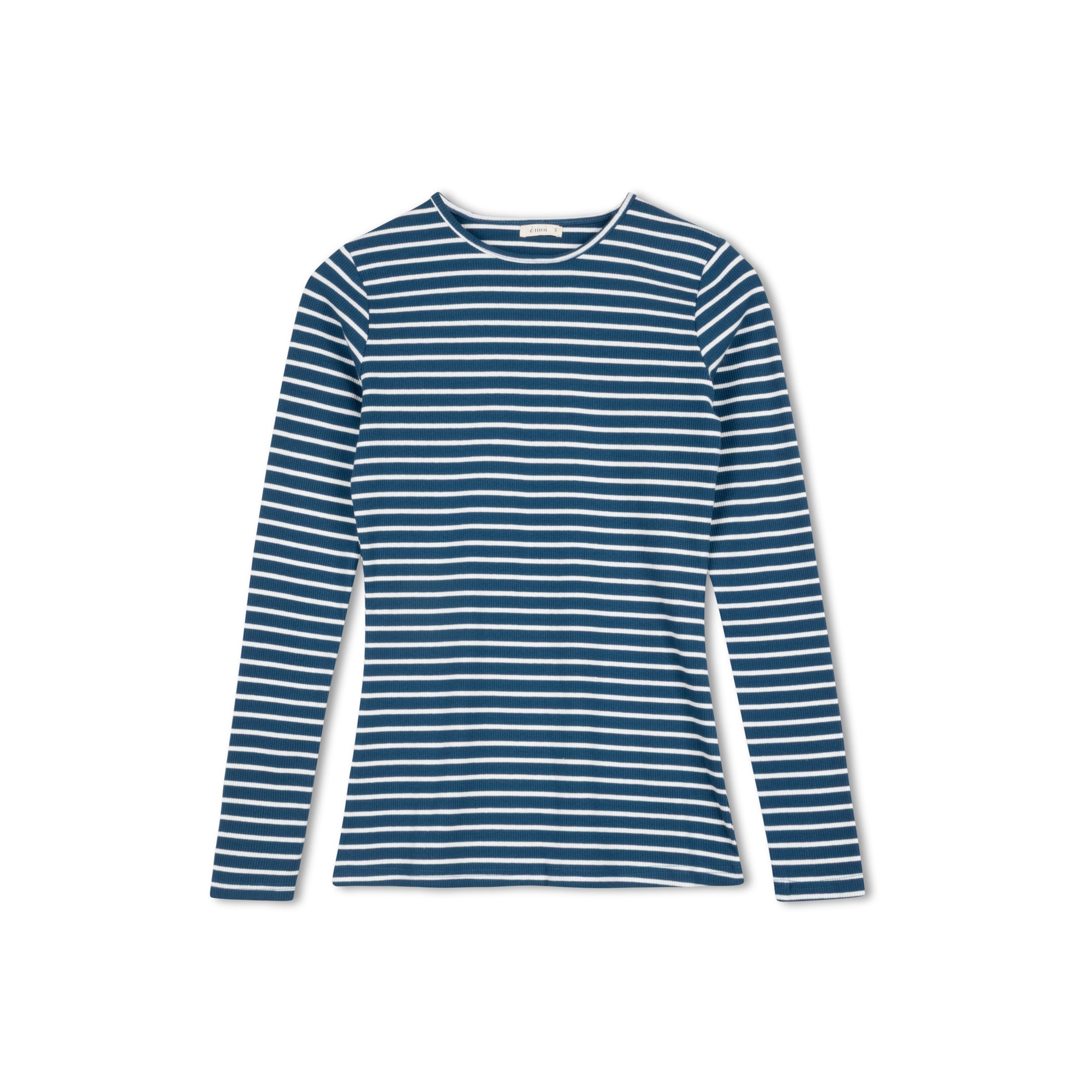 Striped Rib Crewneck | Blue/White