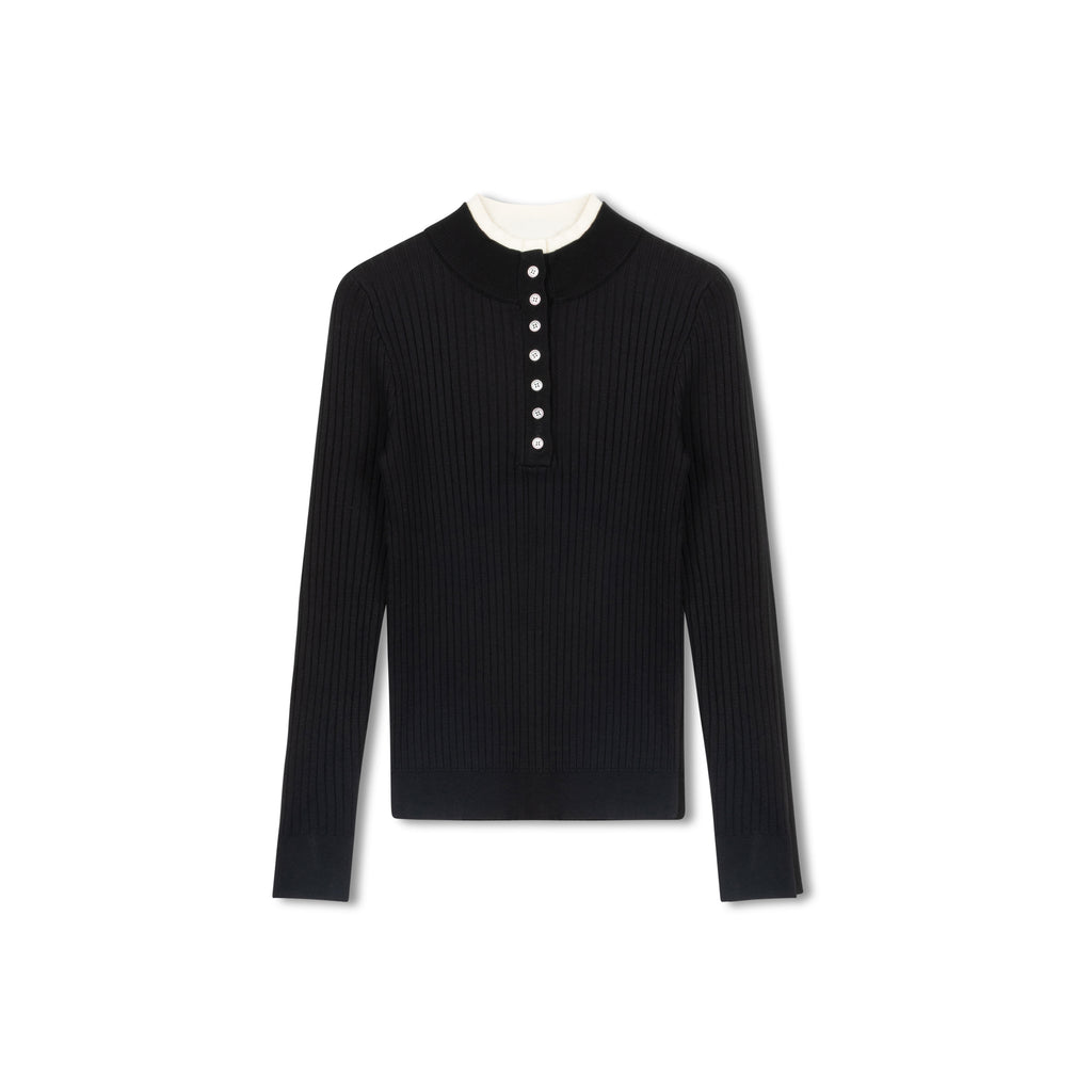 Double Collar Sweater  | Black