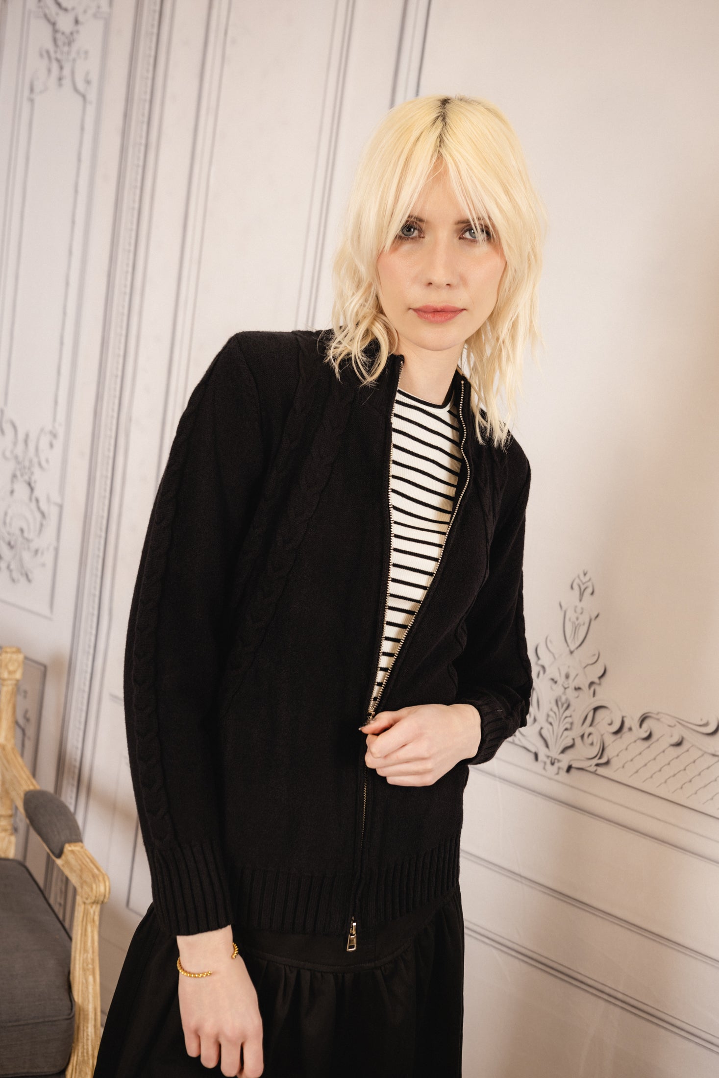 Striped Rib Crewneck | White/Black