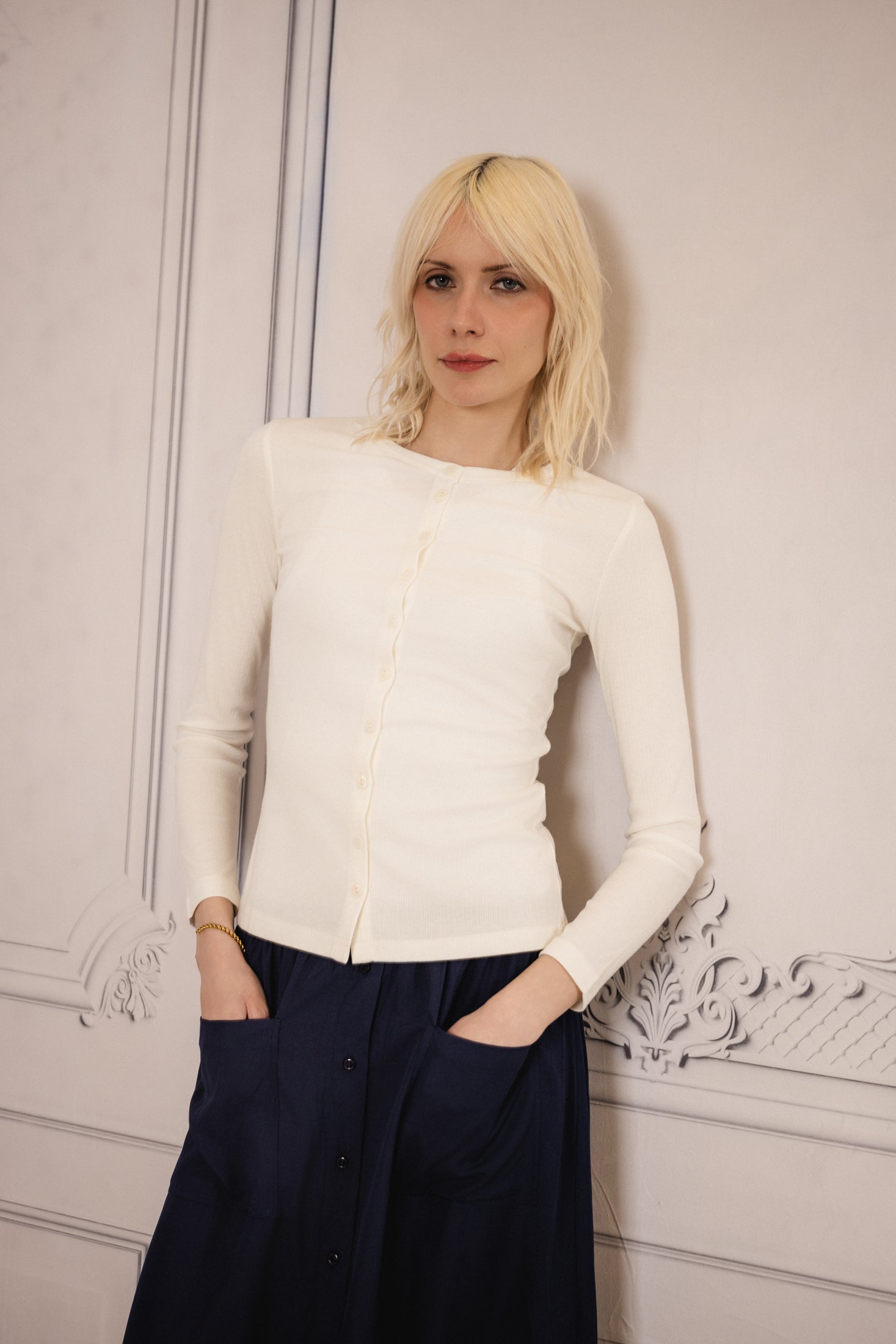 Crepe Button Down | Navy