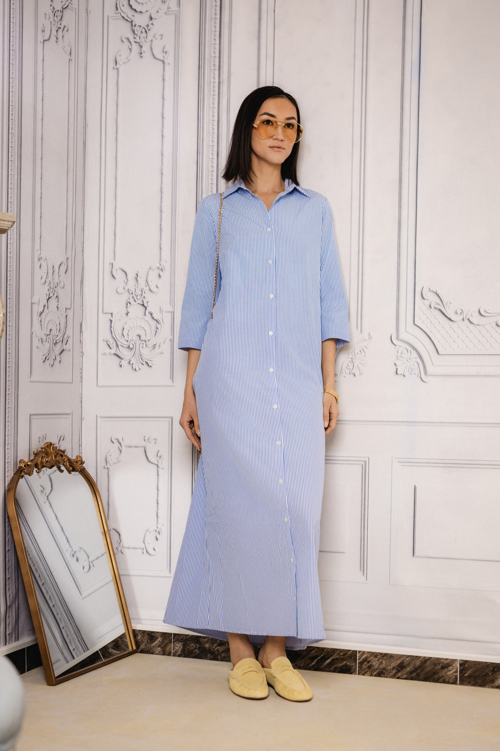 Pin-striped Shirtdress | Navy