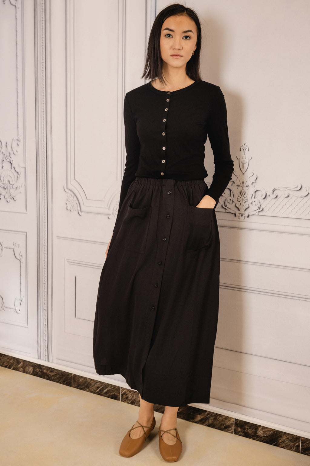 Crepe Button Down | Black