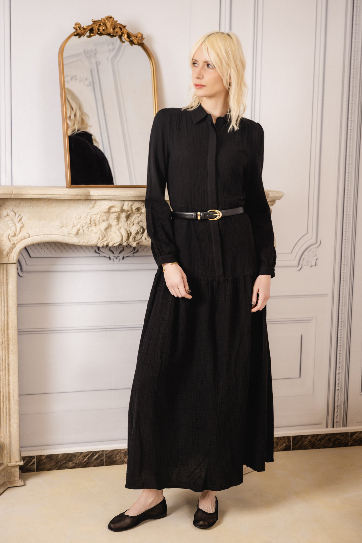 Belted Gauze dress | Black