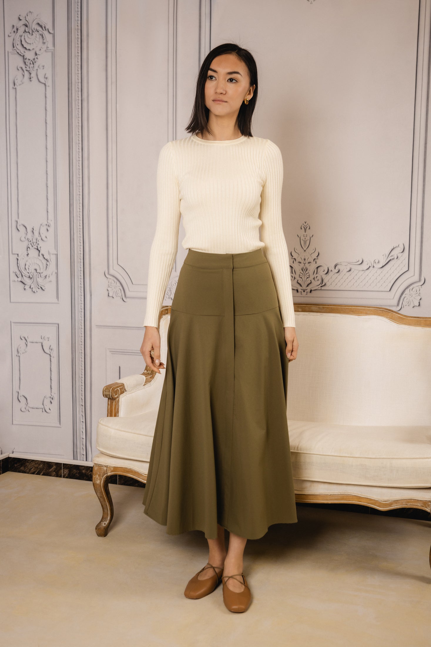 Tailored Yolk Skirt | Hunter Green