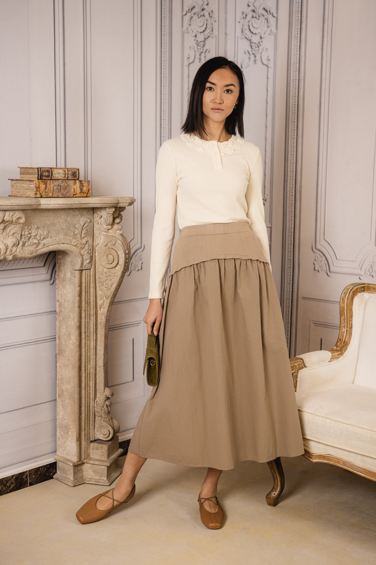 Knit Yoke Skirt | Taupe (Set)