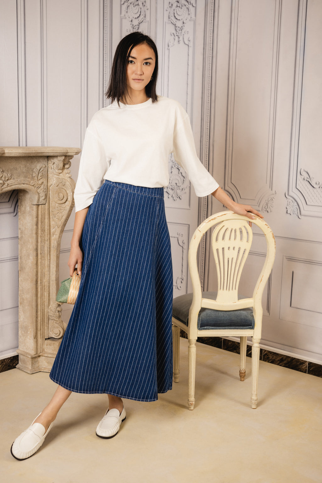 Striped Denim Skirt | Blue