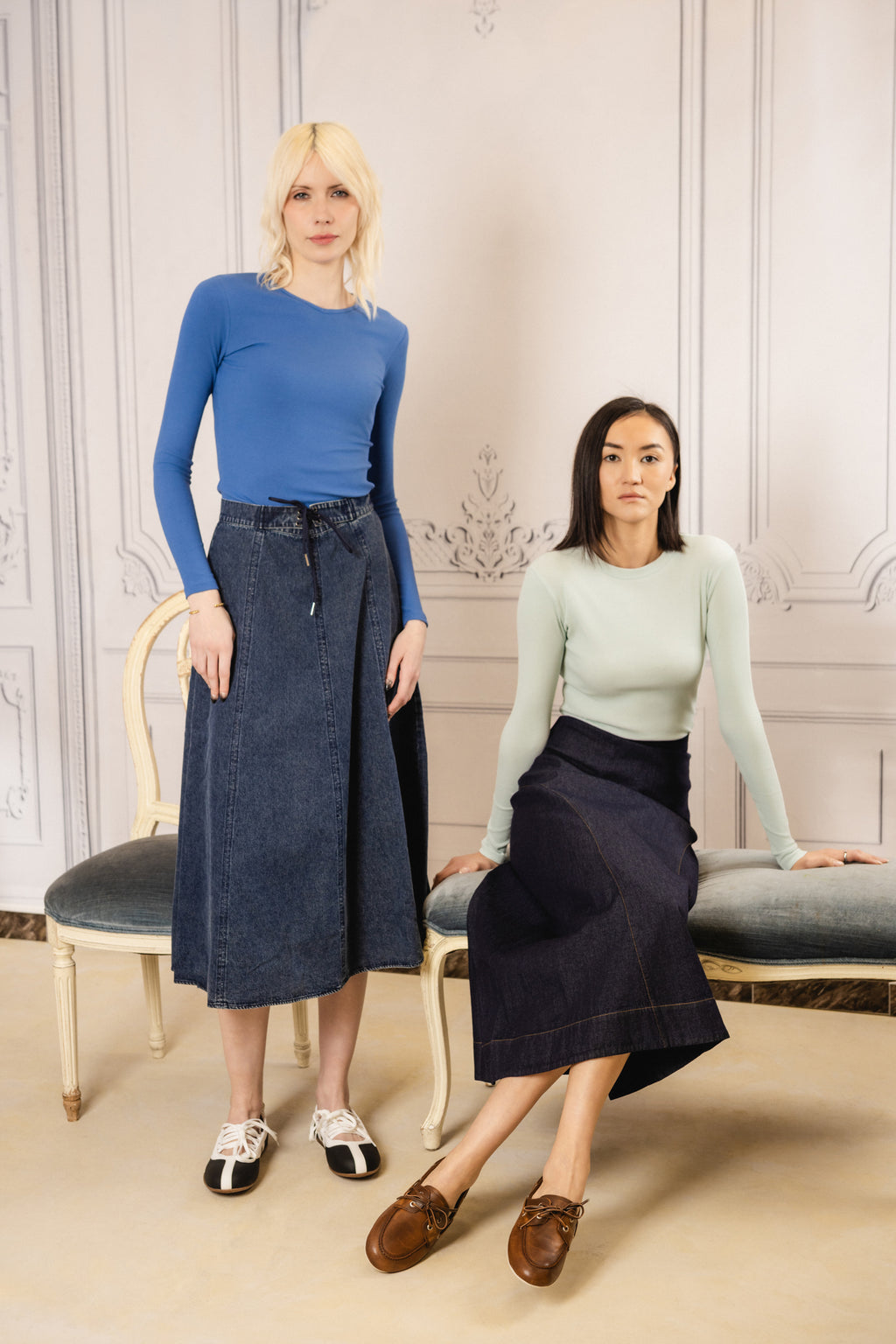 Anais Drawstring Denim Skirt | Blue