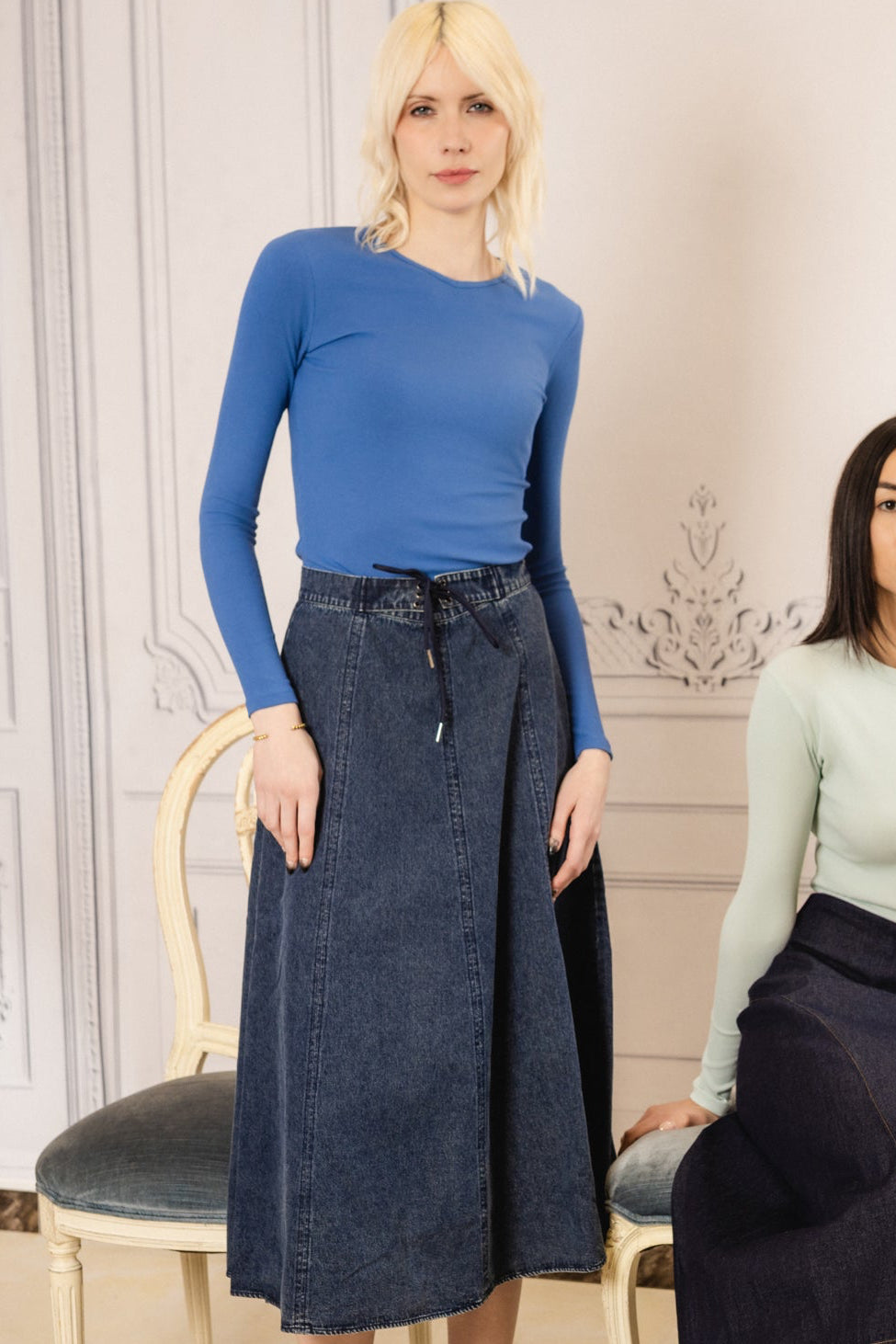 Anais Drawstring Denim Skirt | Blue