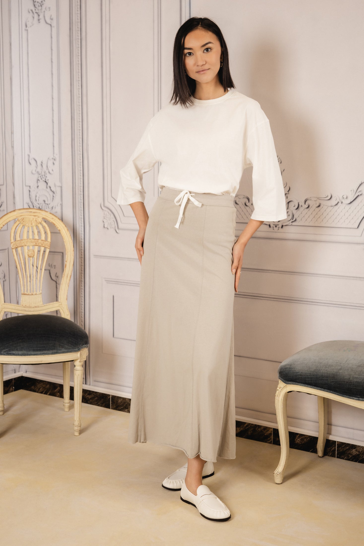 Drawstring Maxi Skirt| Gray