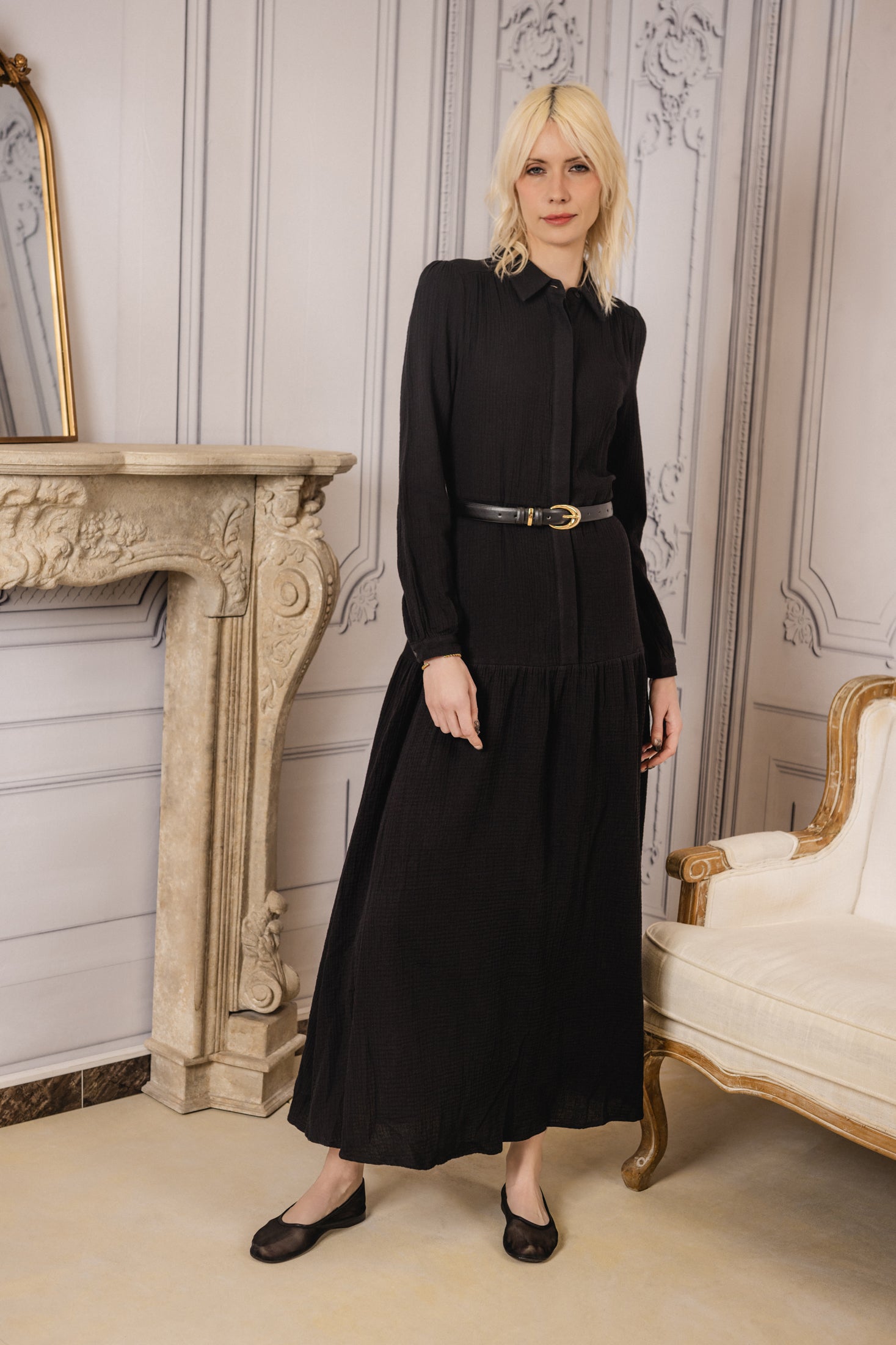 Belted Gauze dress | Black