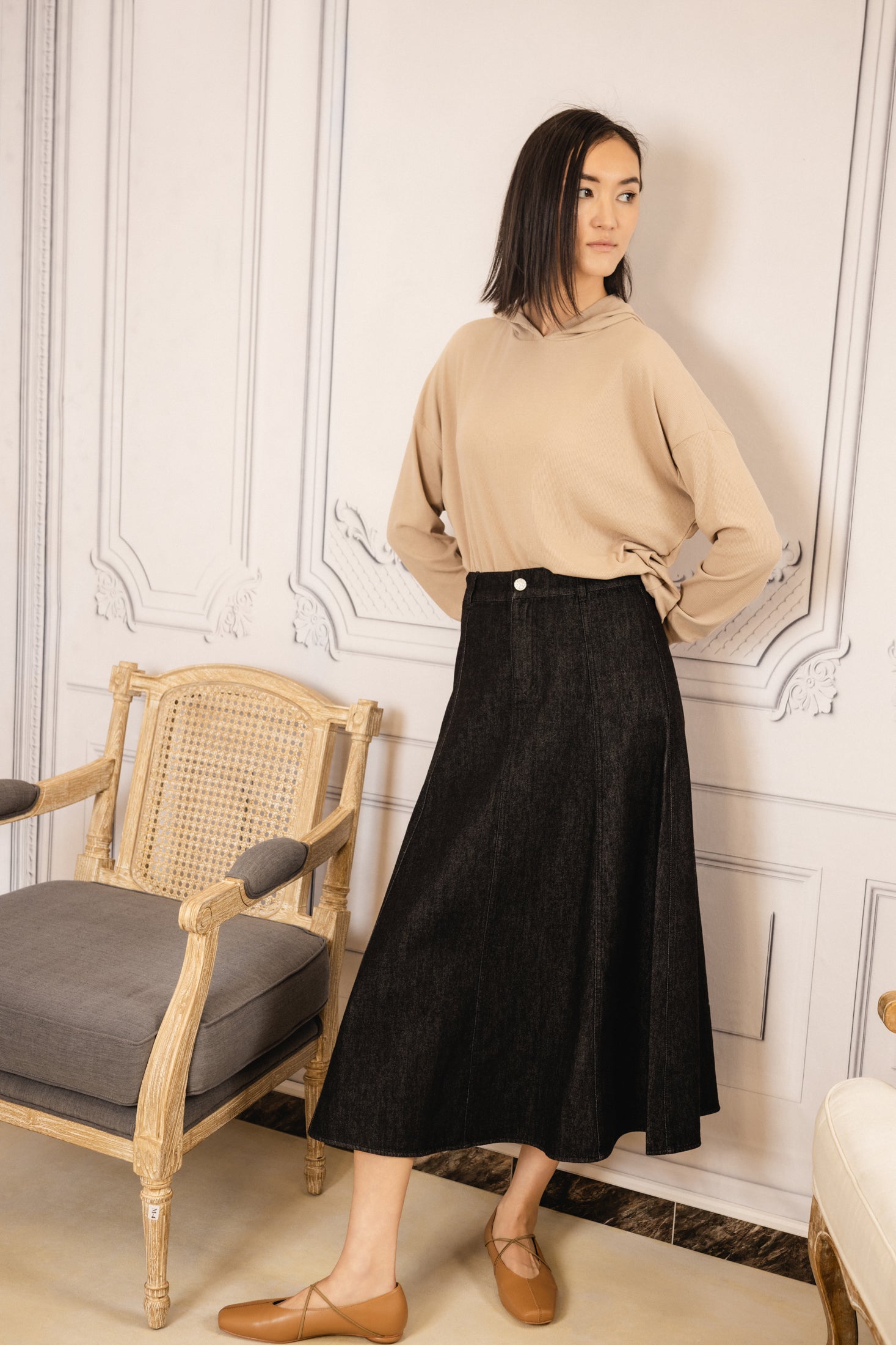 Jules Denim Panel Skirt | Black