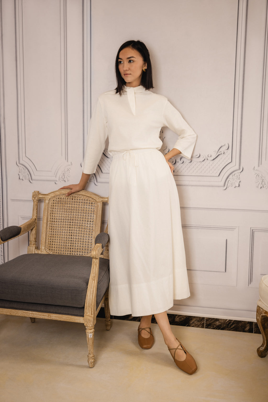 Tie Neck Top | White