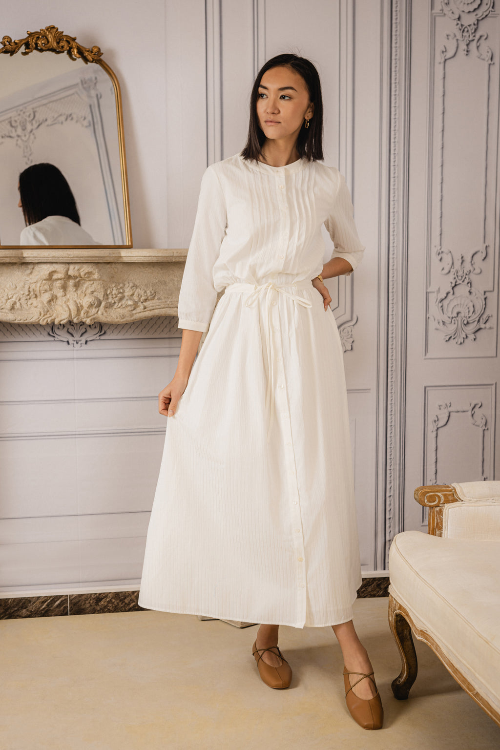 Maribel Striped Dress | White