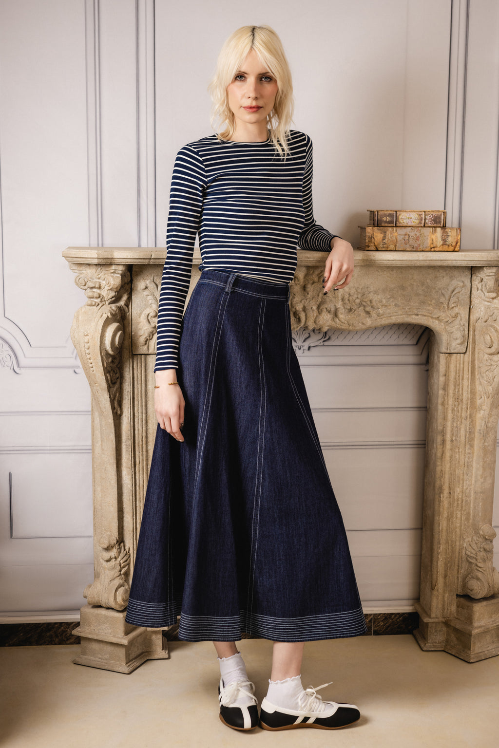 Stitched Denim Maxi | Dark Navy