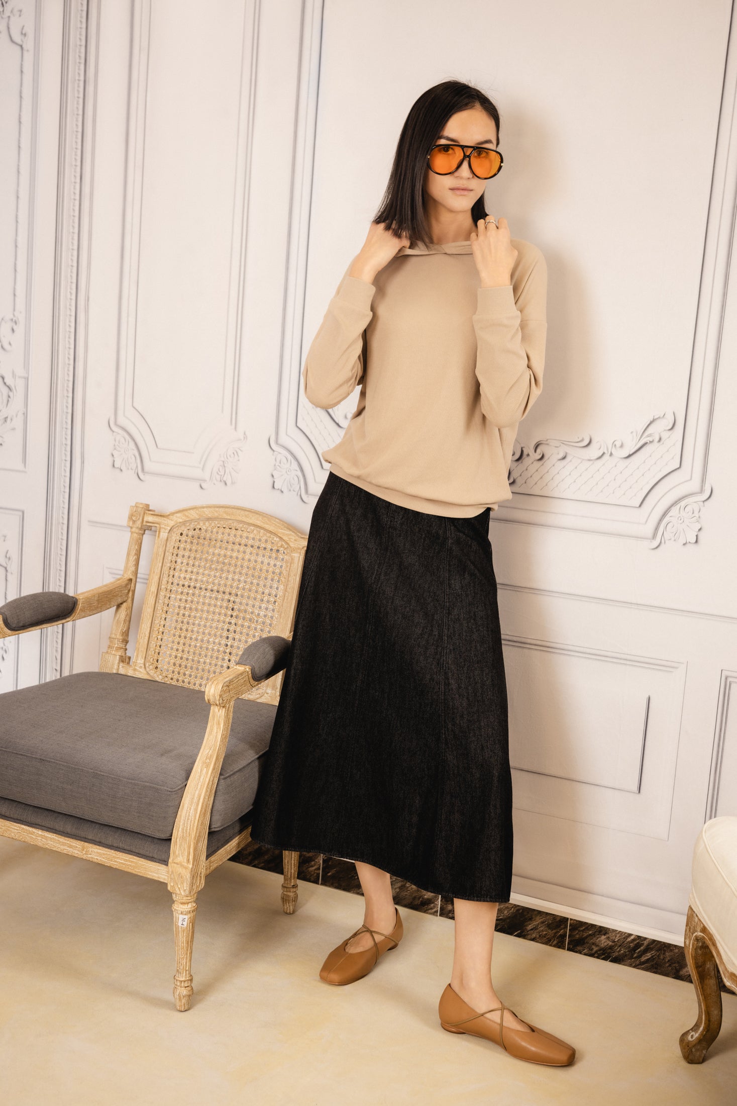 Jules Denim Panel Skirt | Black