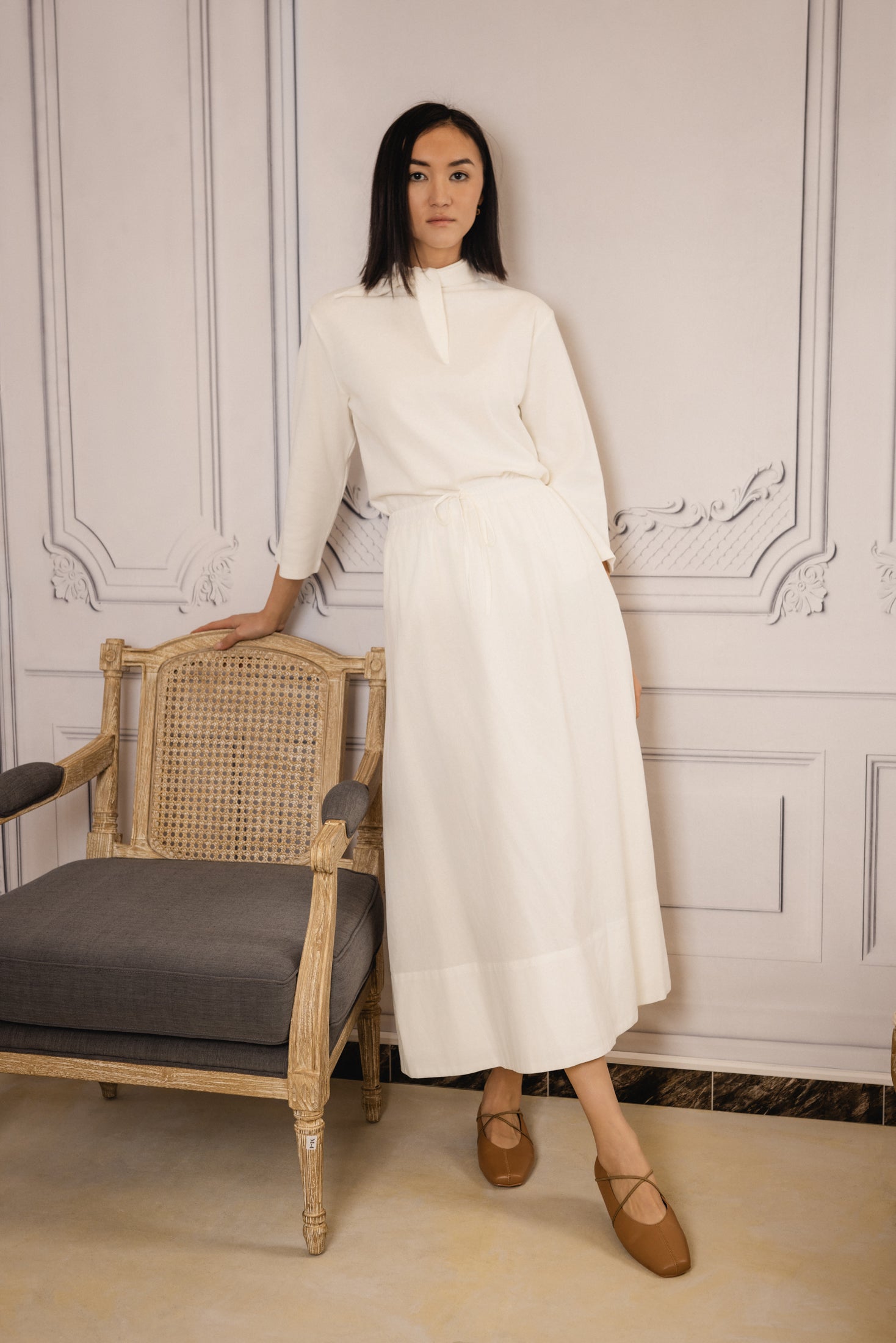 Tie Neck Top | White