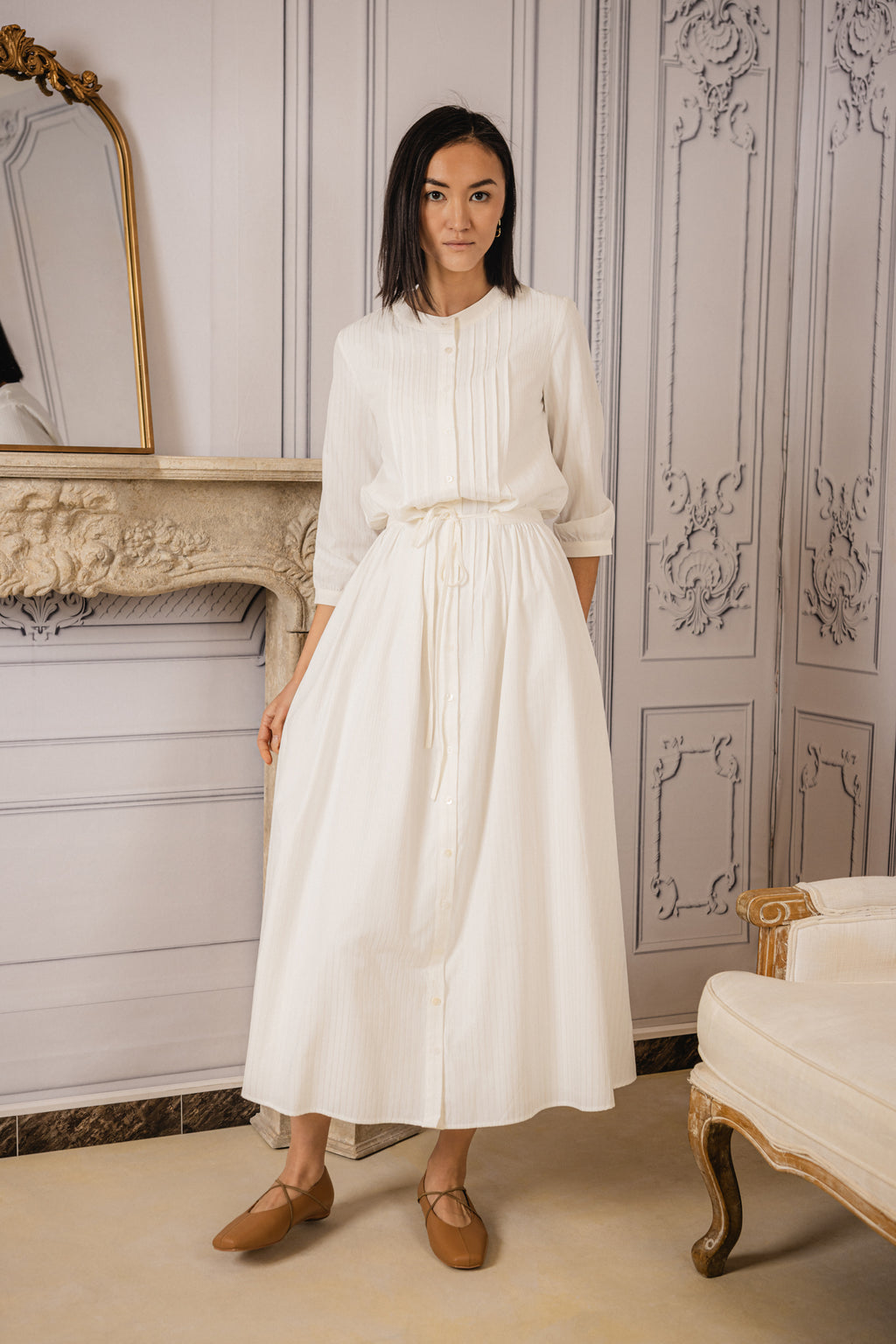 Maribel Striped Dress | White