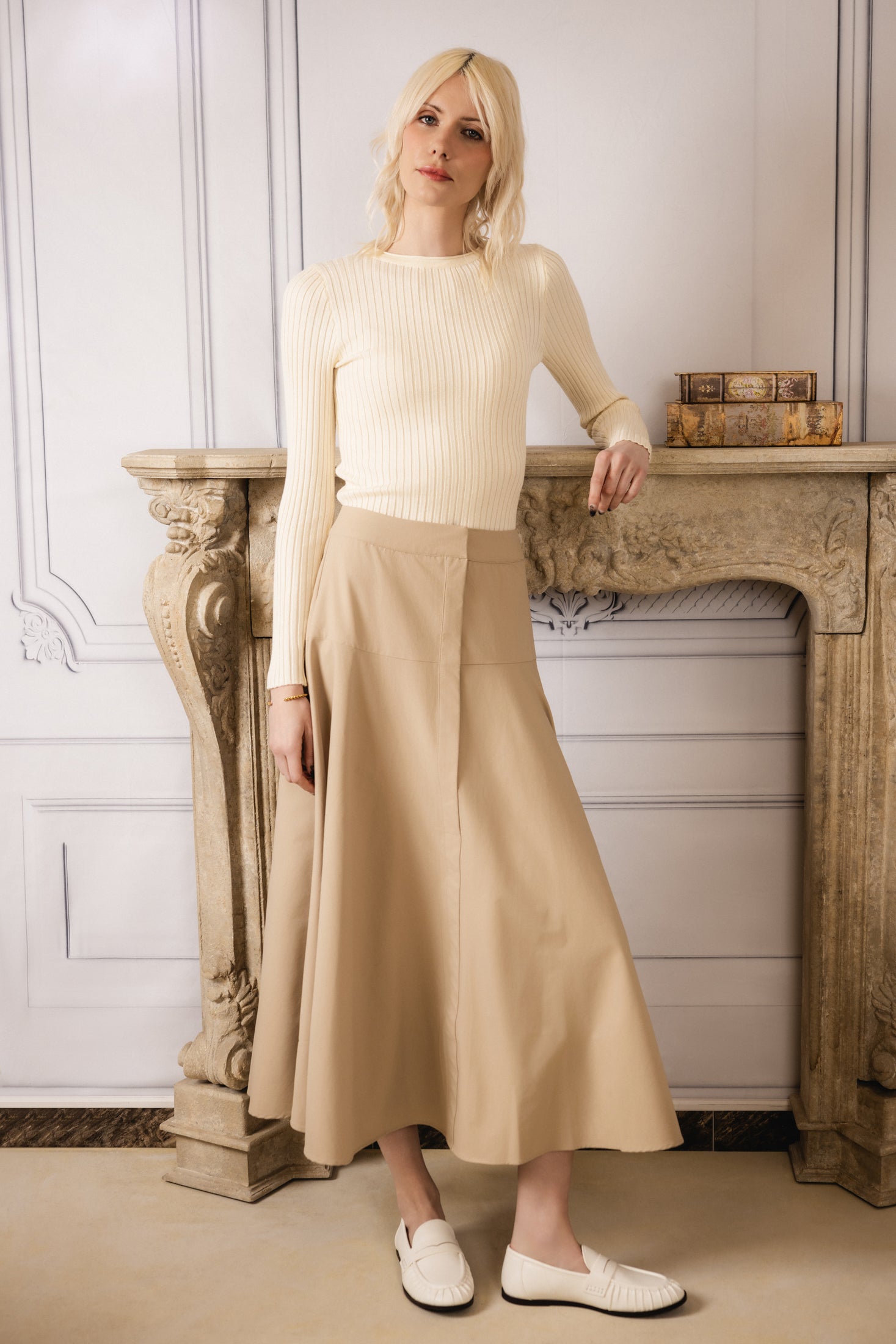 Tailored Yolk Skirt | Beige