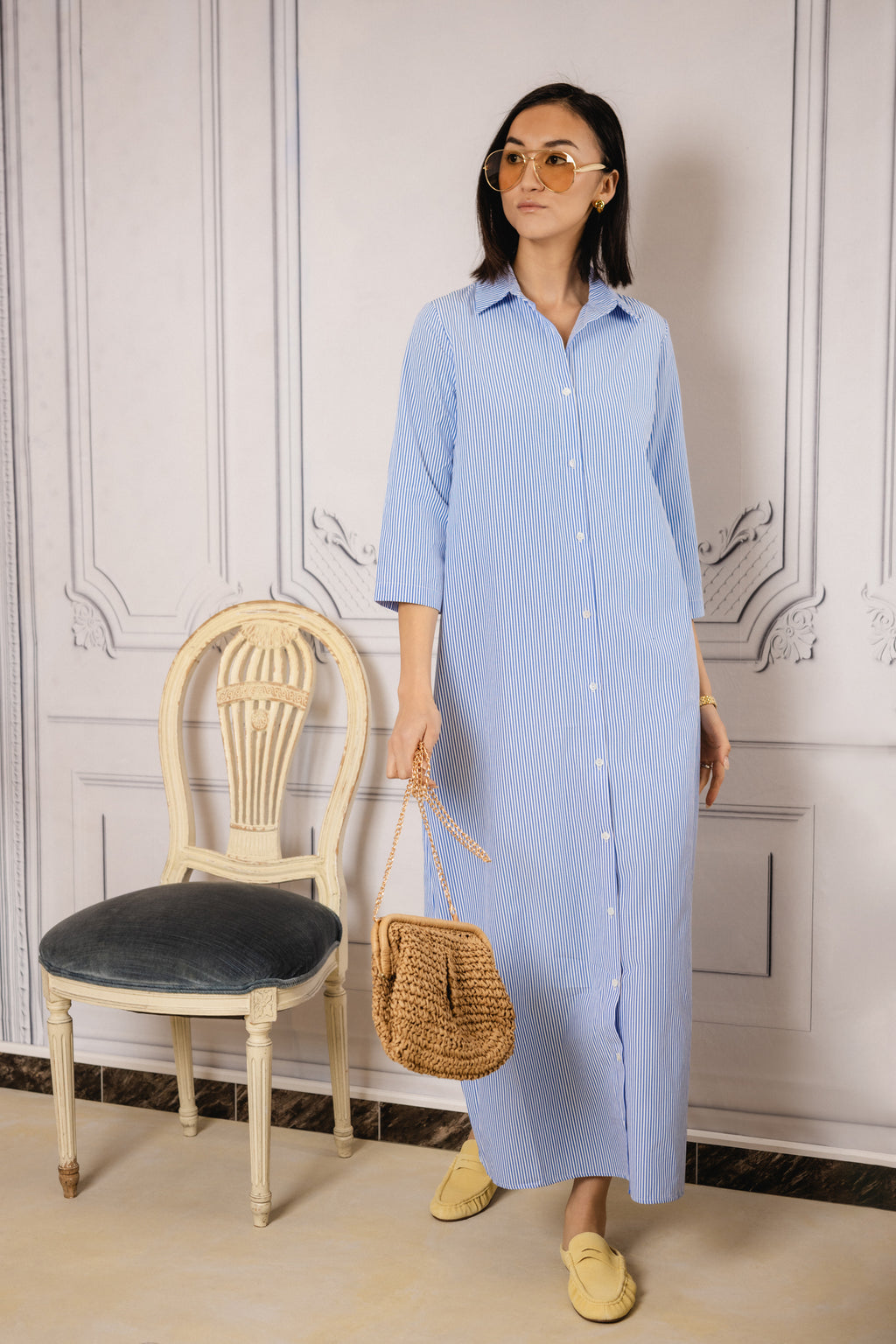 Pin-striped Shirtdress | Navy