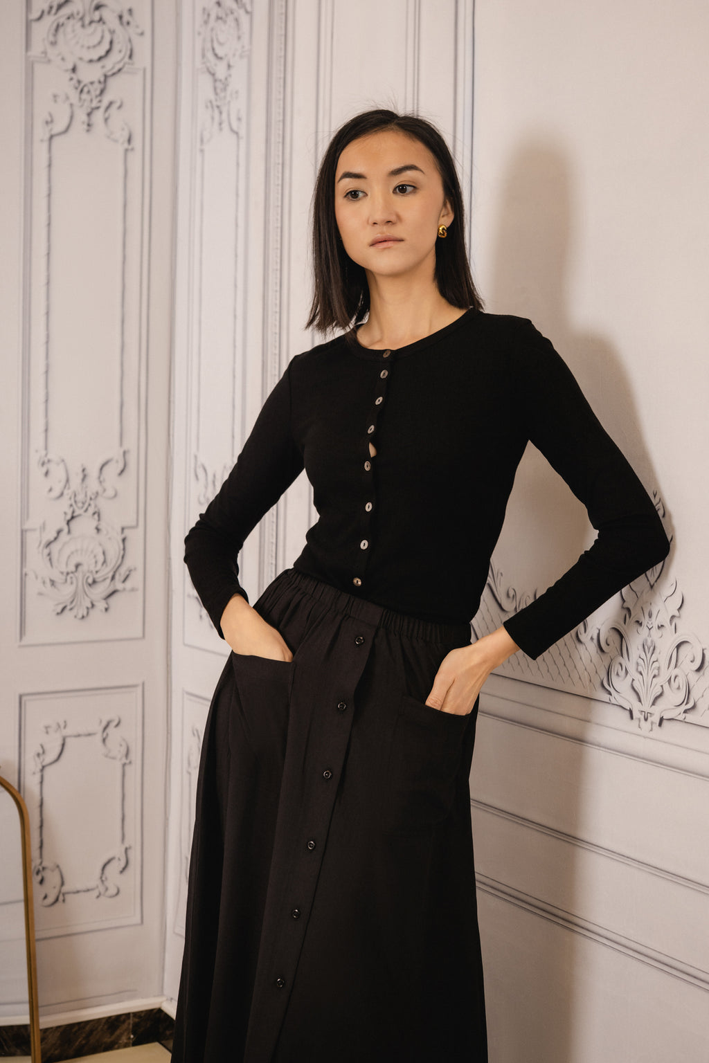 Crepe Button Down | Black