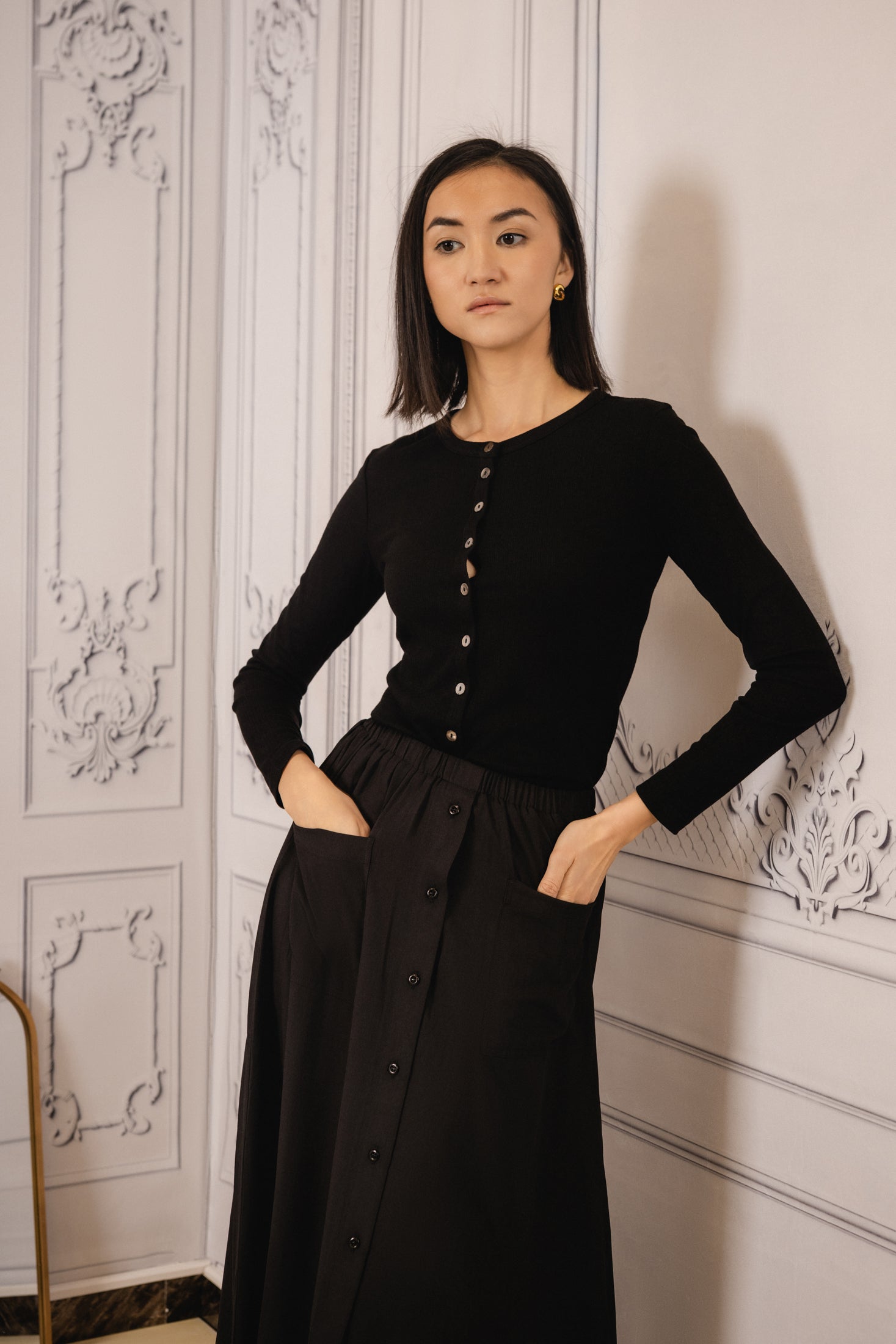 Crepe Button Down | Black