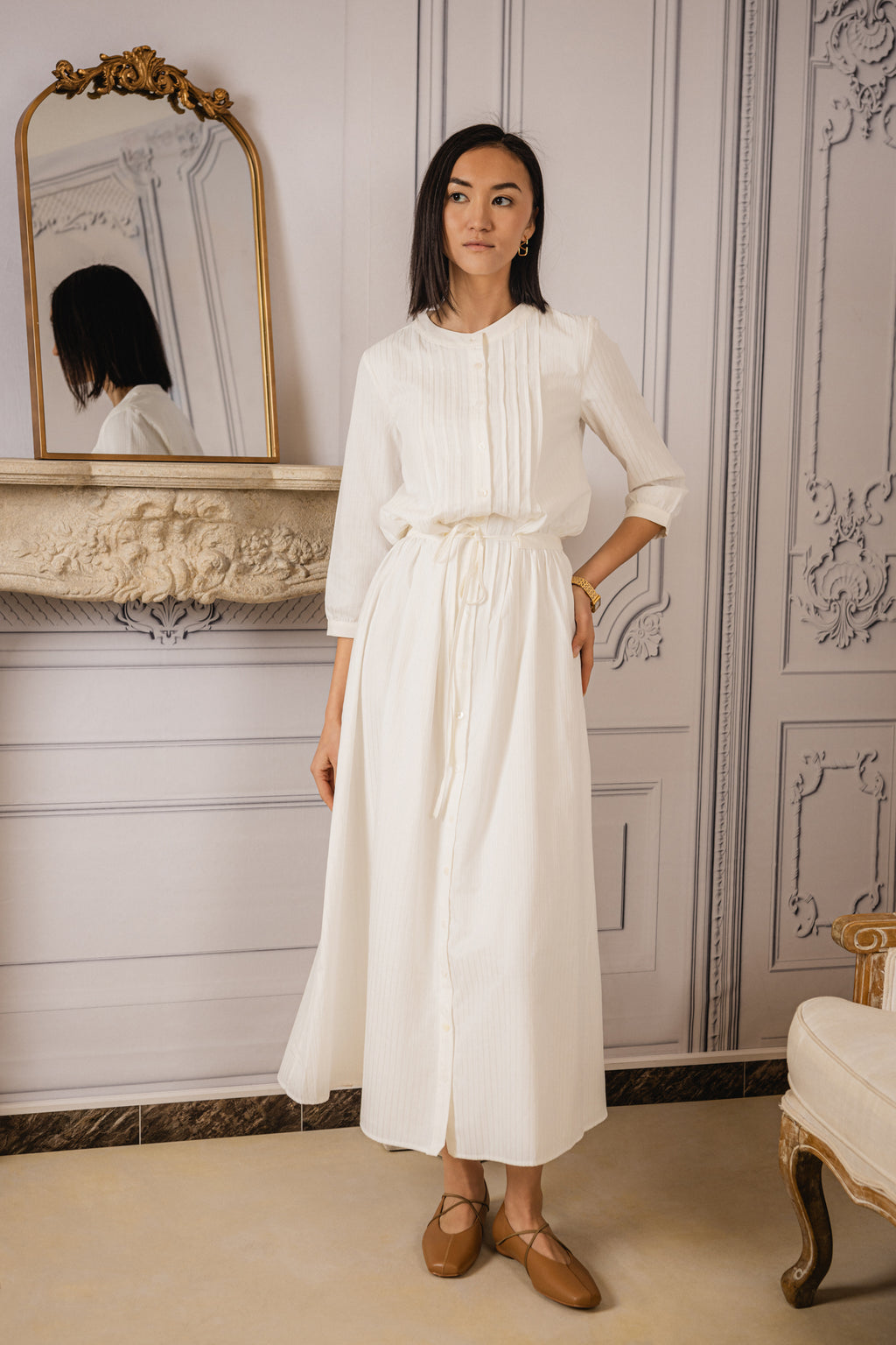 Maribel Striped Dress | White