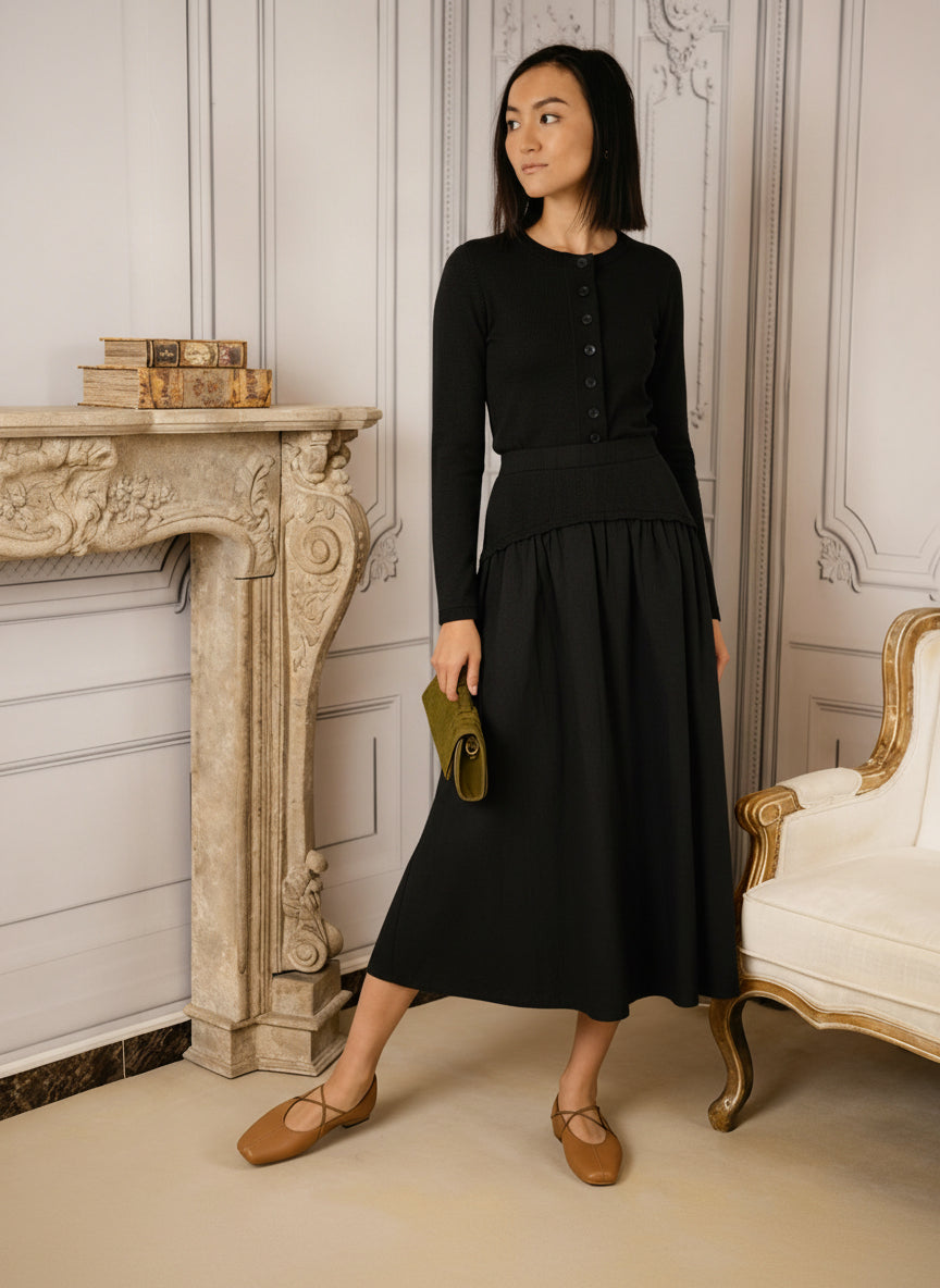 Knit Yoke Skirt | Black (Set)