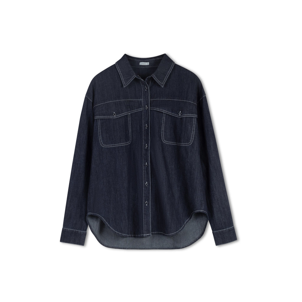 Stitched Denim Blouse | Dark Navy