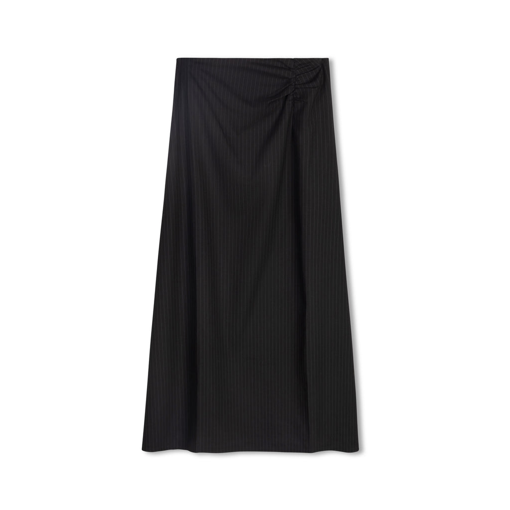 Ruched Pinstripe Skirt | Black