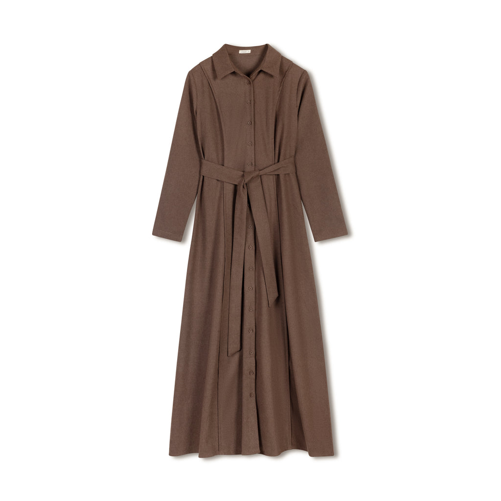 Belted Collar Dress | Brown