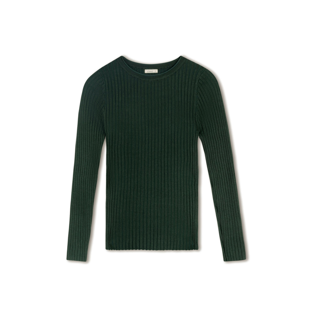 Rolled Collar Knit Sweater | Dark Green