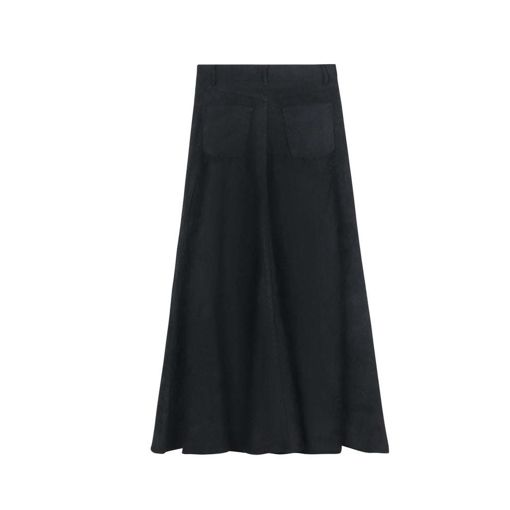 Suede Maxi Skirt | Black (No Back Pockets)