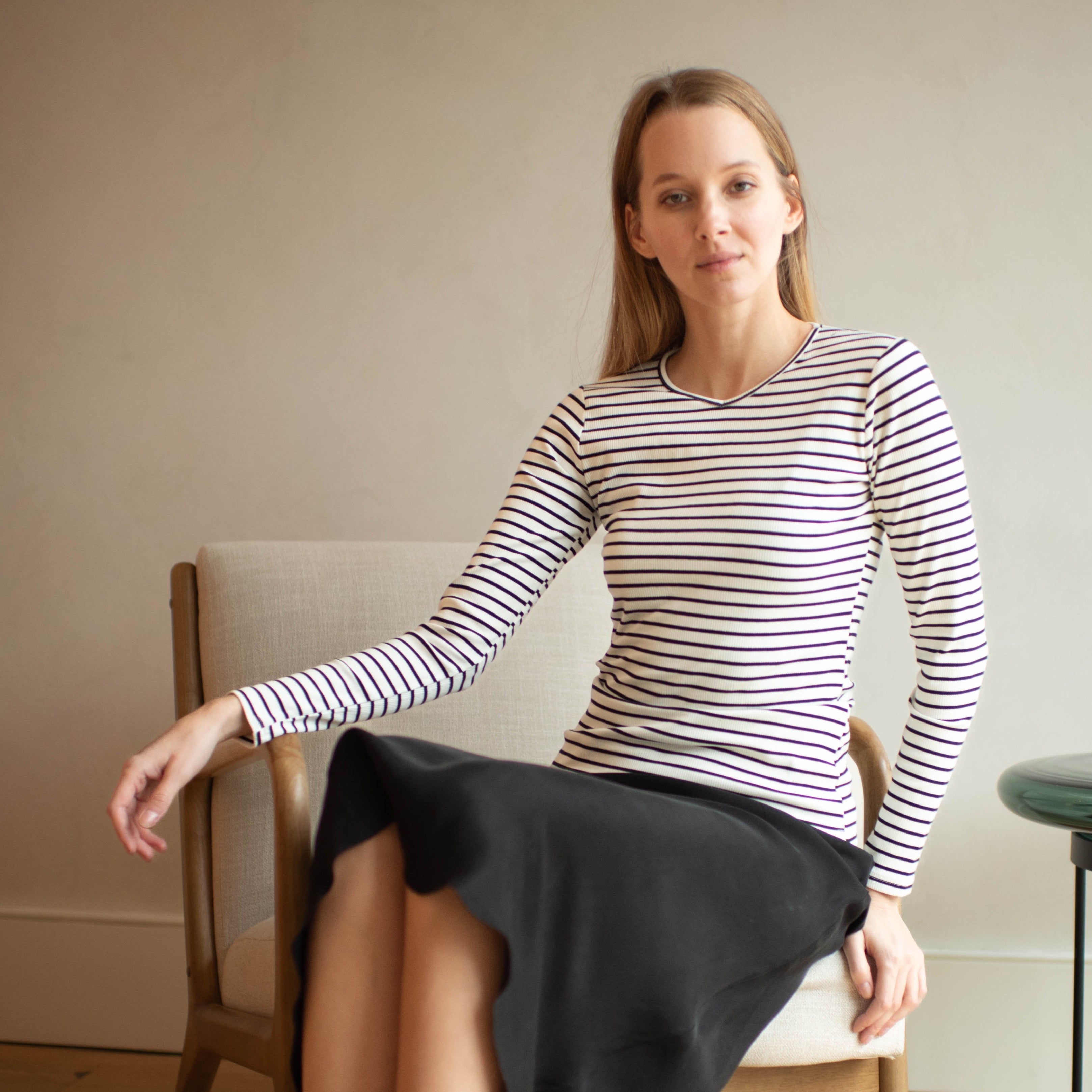 Striped Rib Tee White/Black [Final Sale]