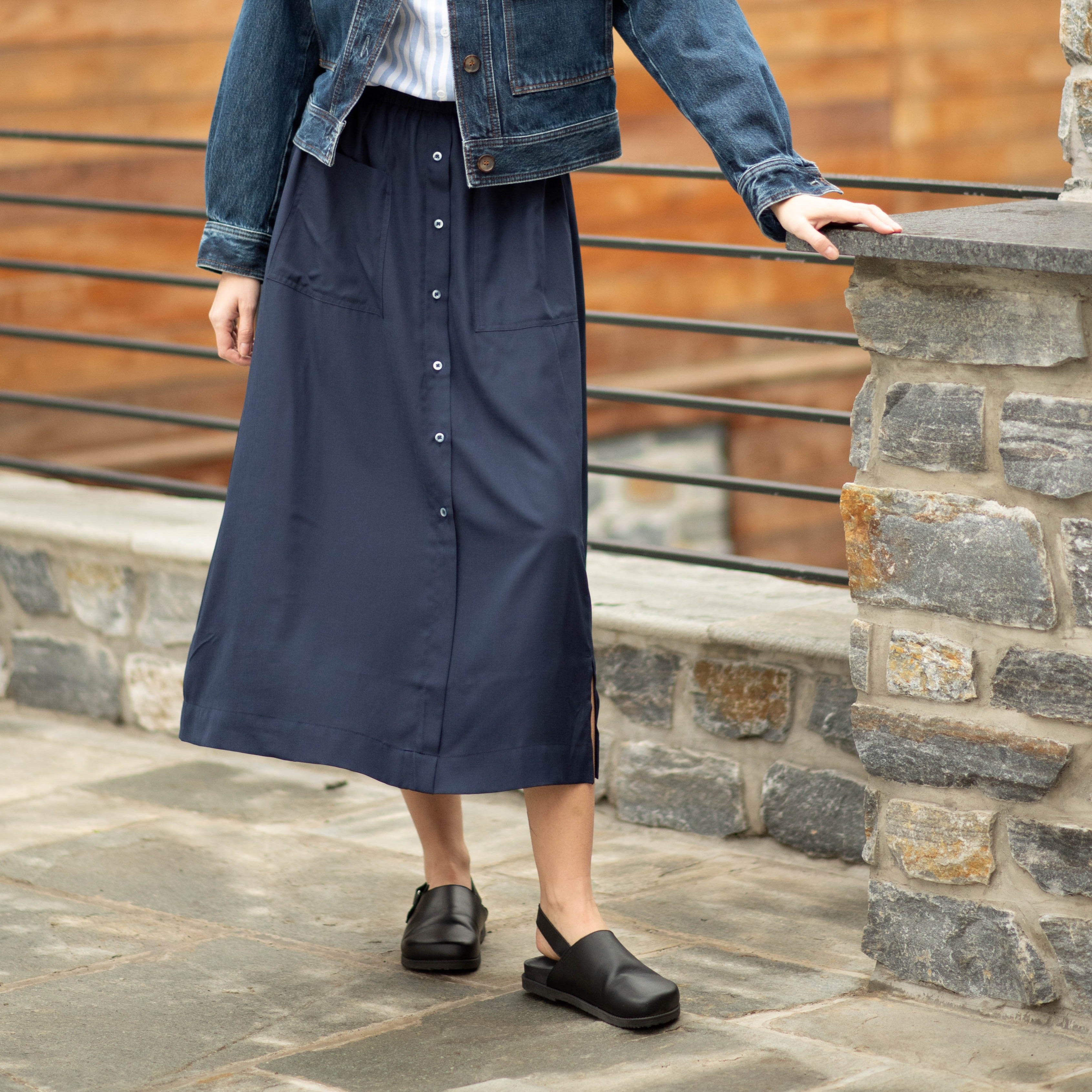 Crepe Button Down | Navy [Final Sale]