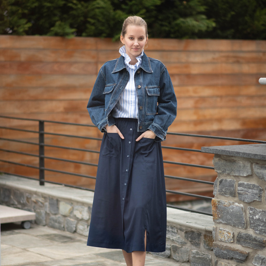 Crepe Button Down | Navy [Final Sale]