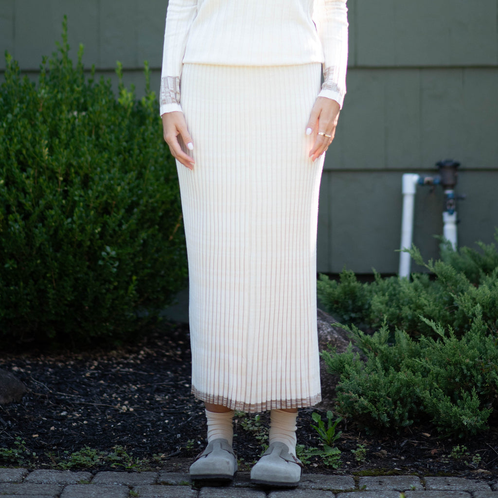 Contrast Knit Skirt | Cream