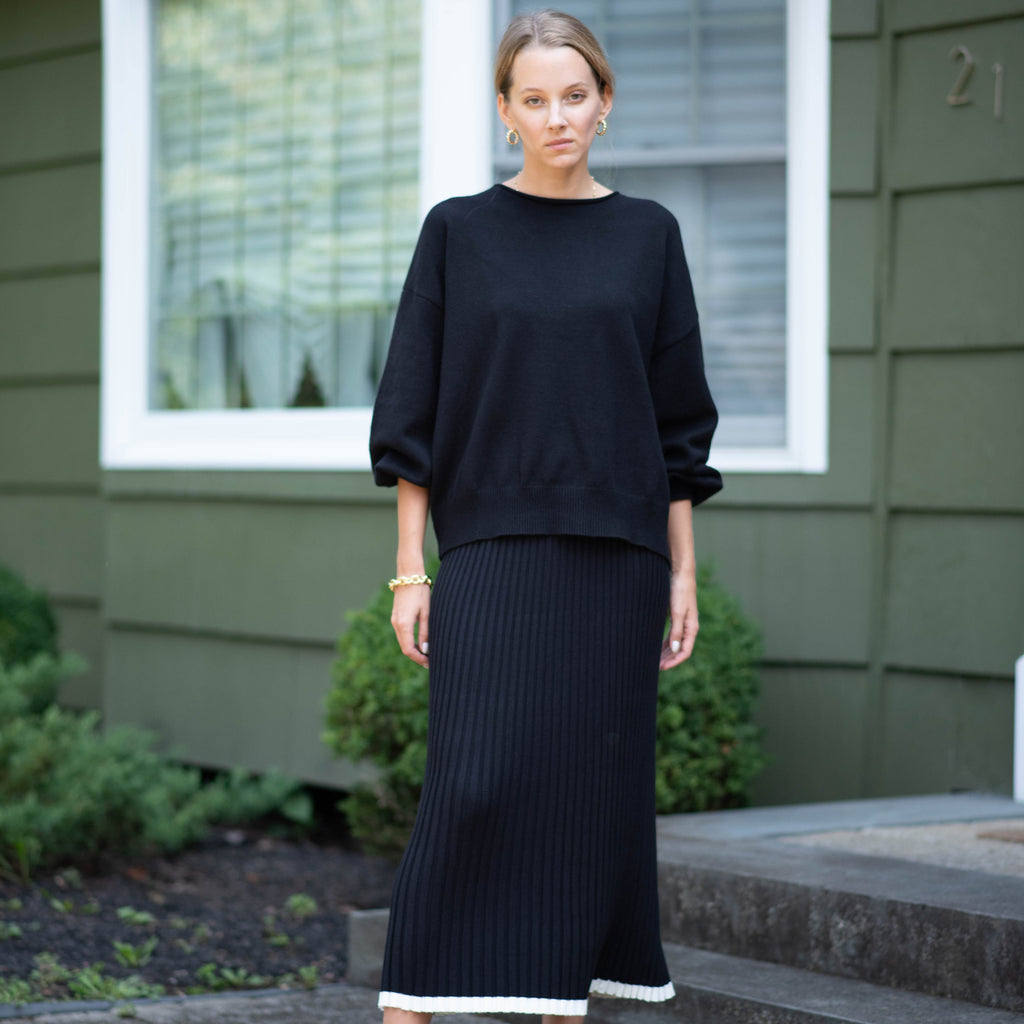 Contrast Knit Skirt | Black