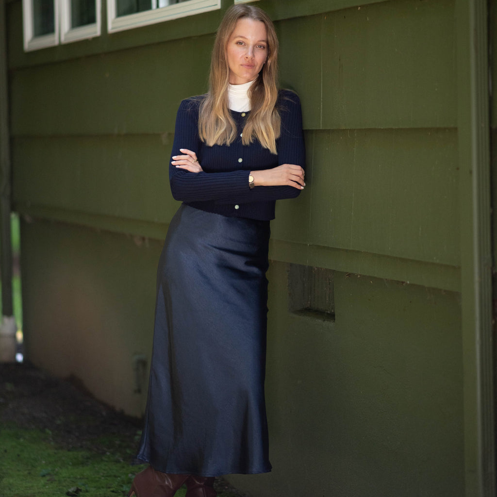 Midi Slip Skirt | Navy