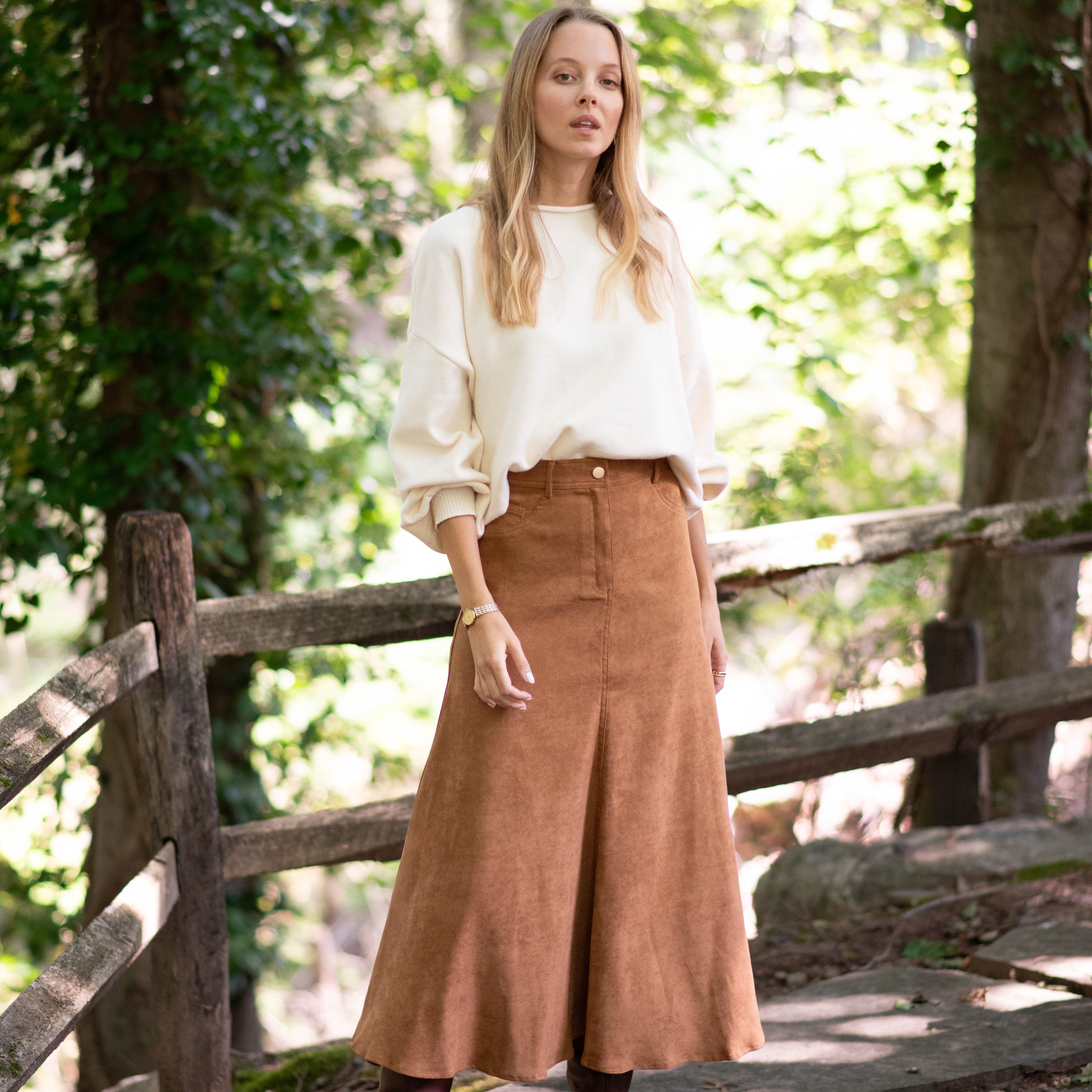 Suede Maxi Skirt | Camel – C'Moi