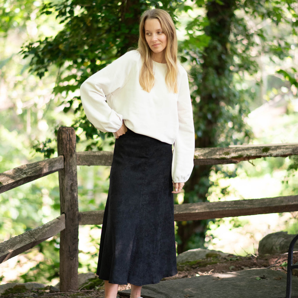 Suede Maxi Skirt | Black (No Back Pockets)