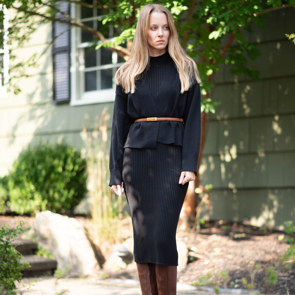 Belted Wrap Sweater | Black