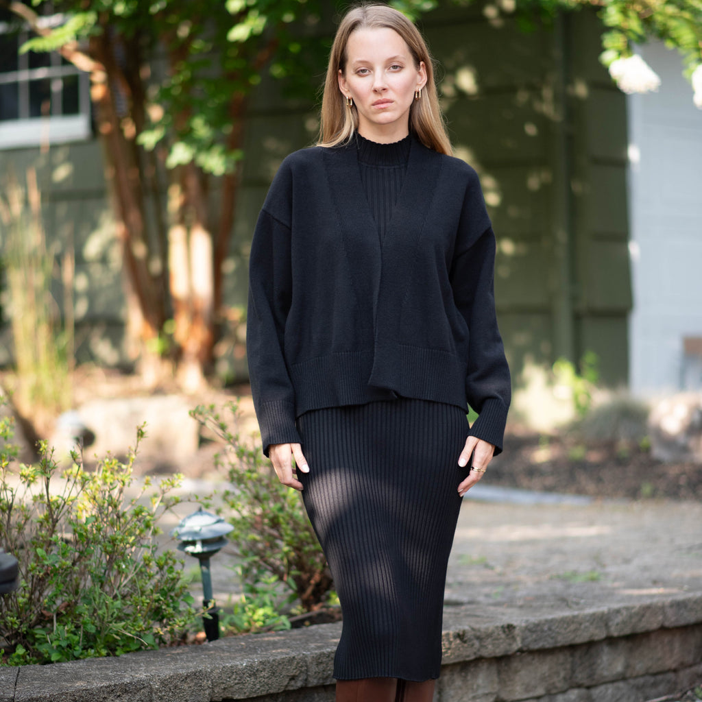 Belted Wrap Sweater | Black