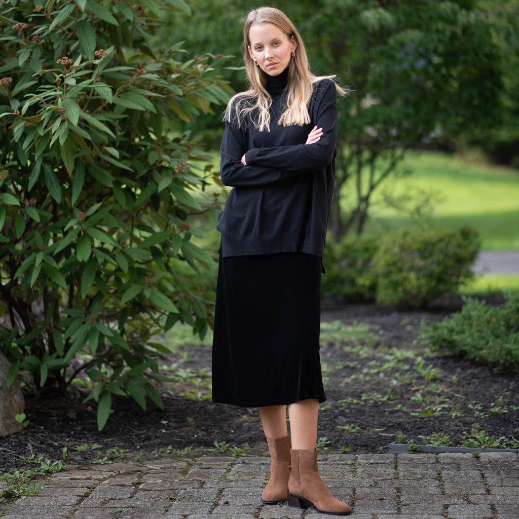 Velour Midi Skirt | Black