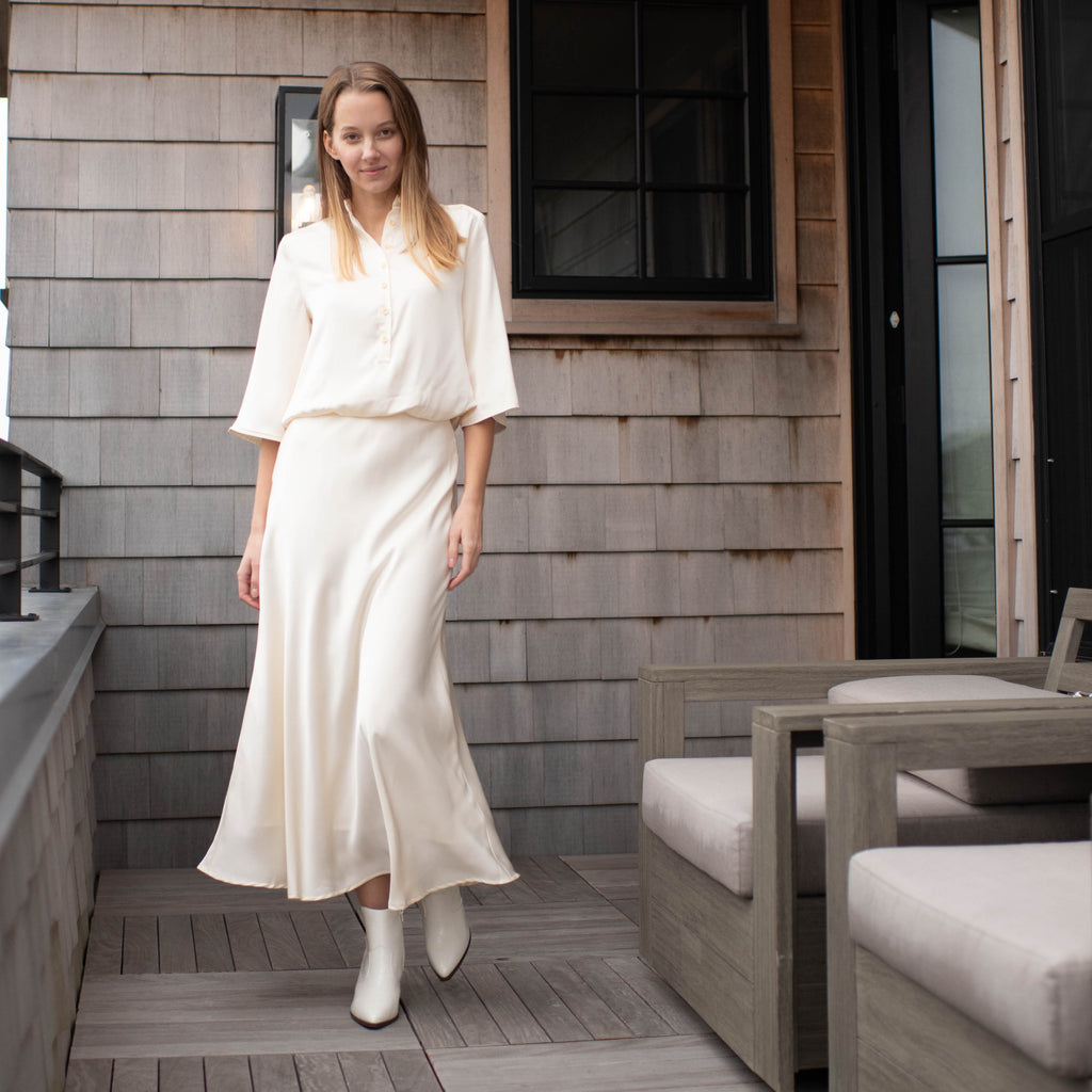 Perle Satin Dress | Pearl White